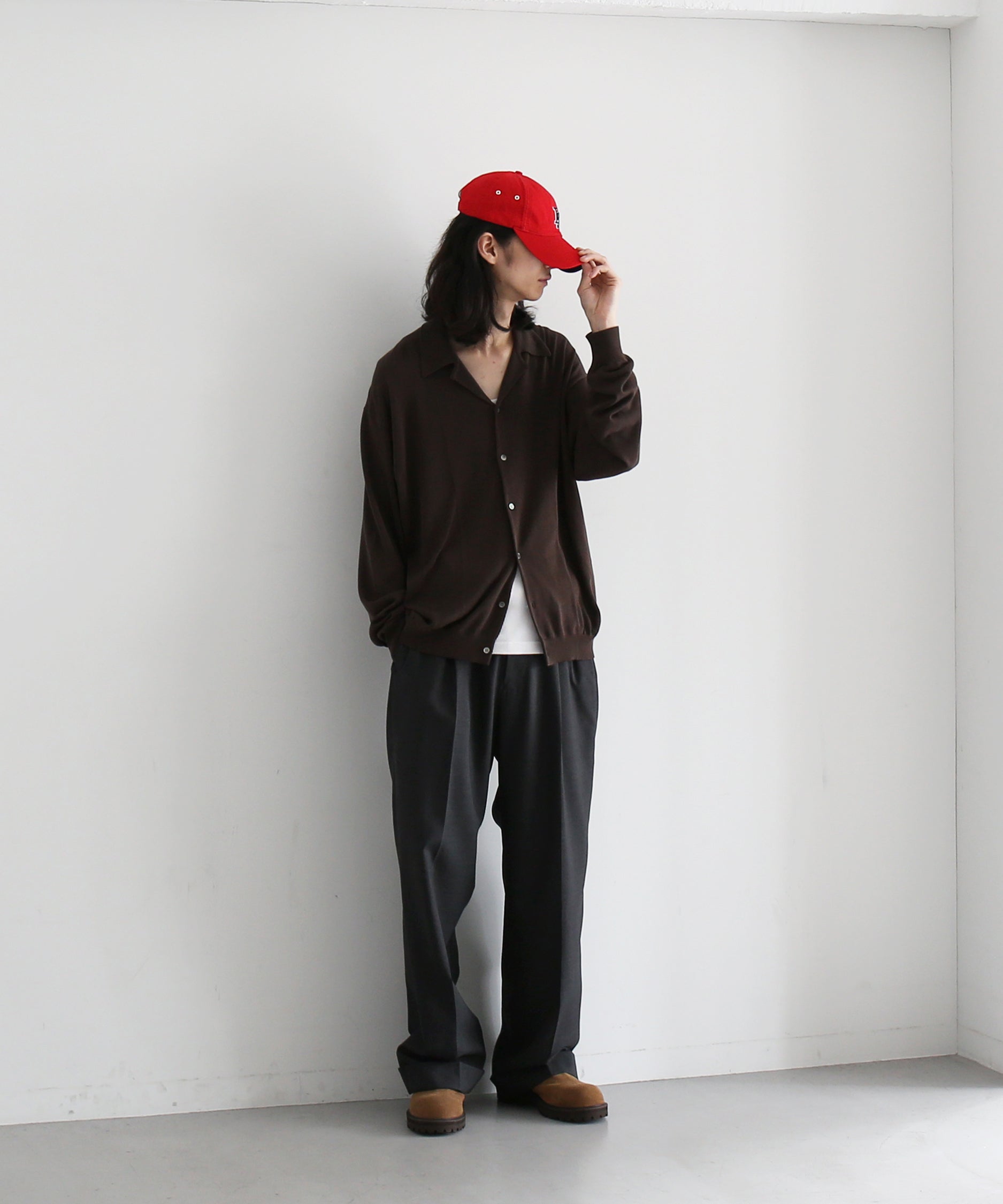 【EXCLUSIVE】crepuscule Open collar knit shirt "BROWN"