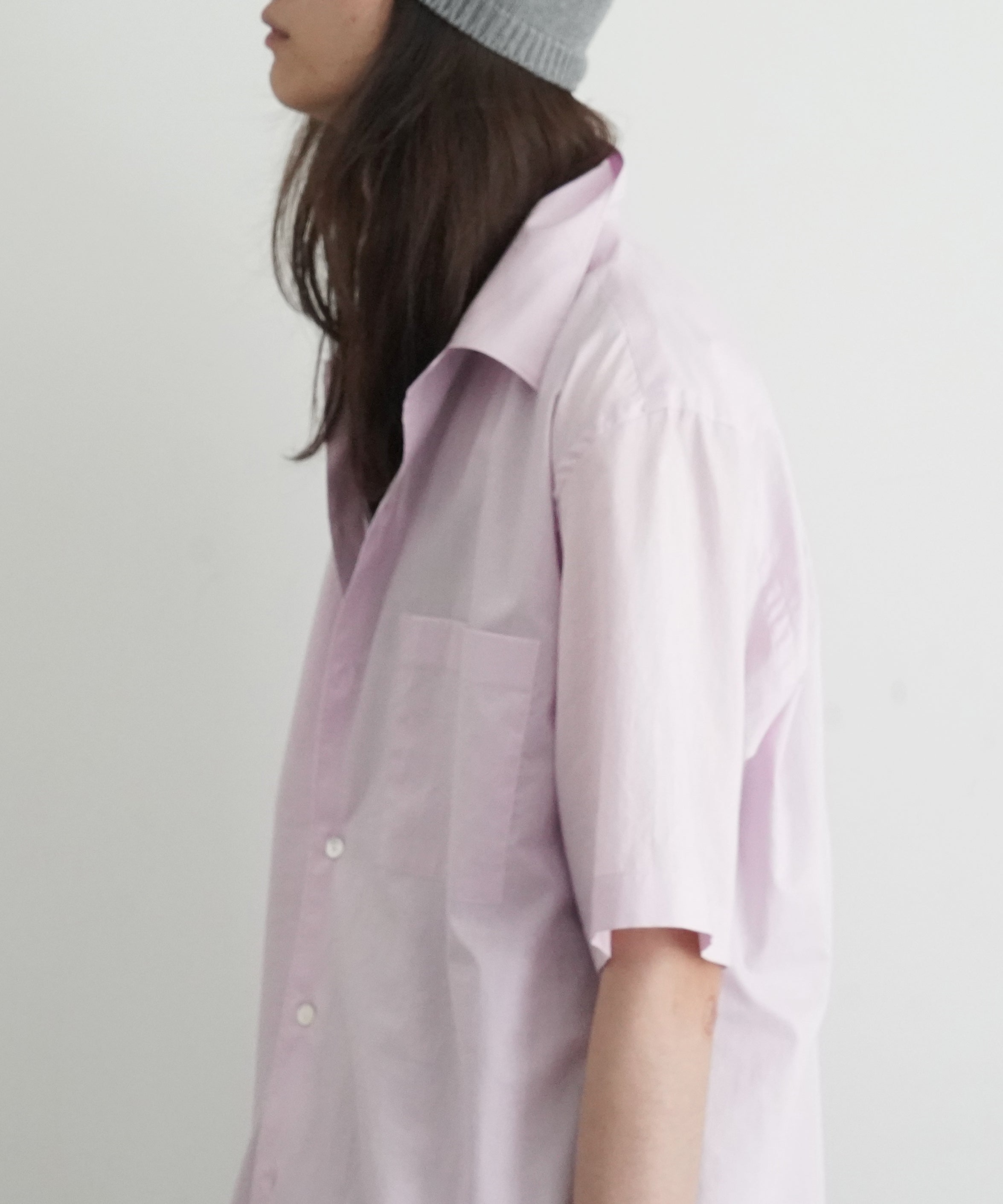 AURALEE Washed finx typewriter open collar half sleeved shirt "LIGHT PINK"