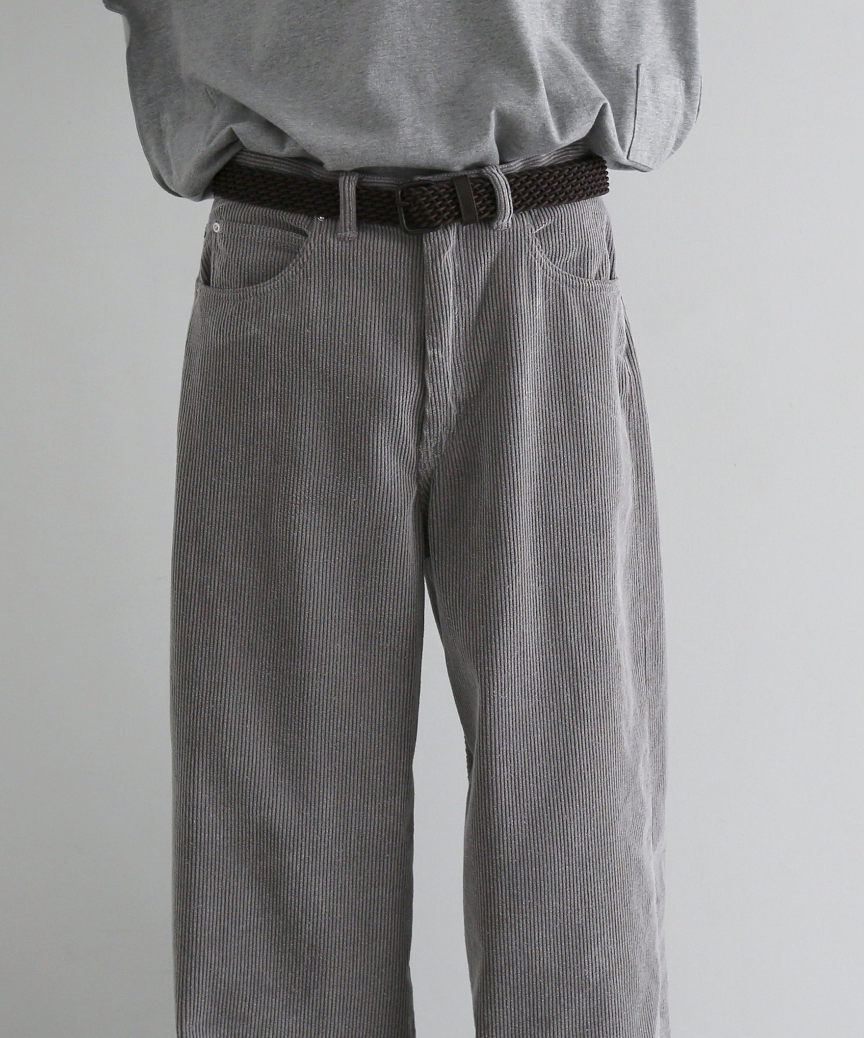 REVERBERATE Flocky corduroy pants - wide "GREY×OFF WHITE"