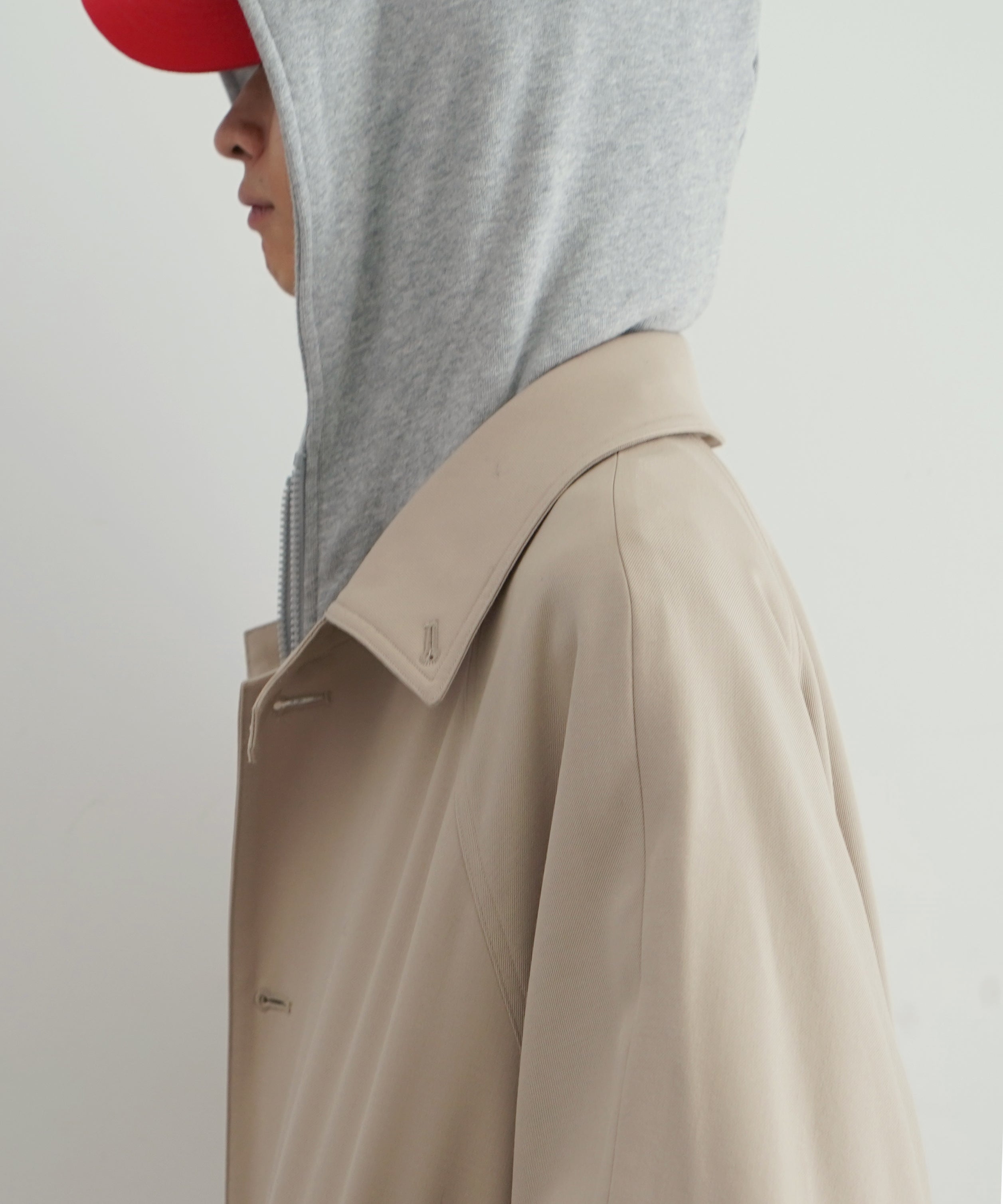 VOAAOV Wool gabardine soutien collar coat "BEIGE"