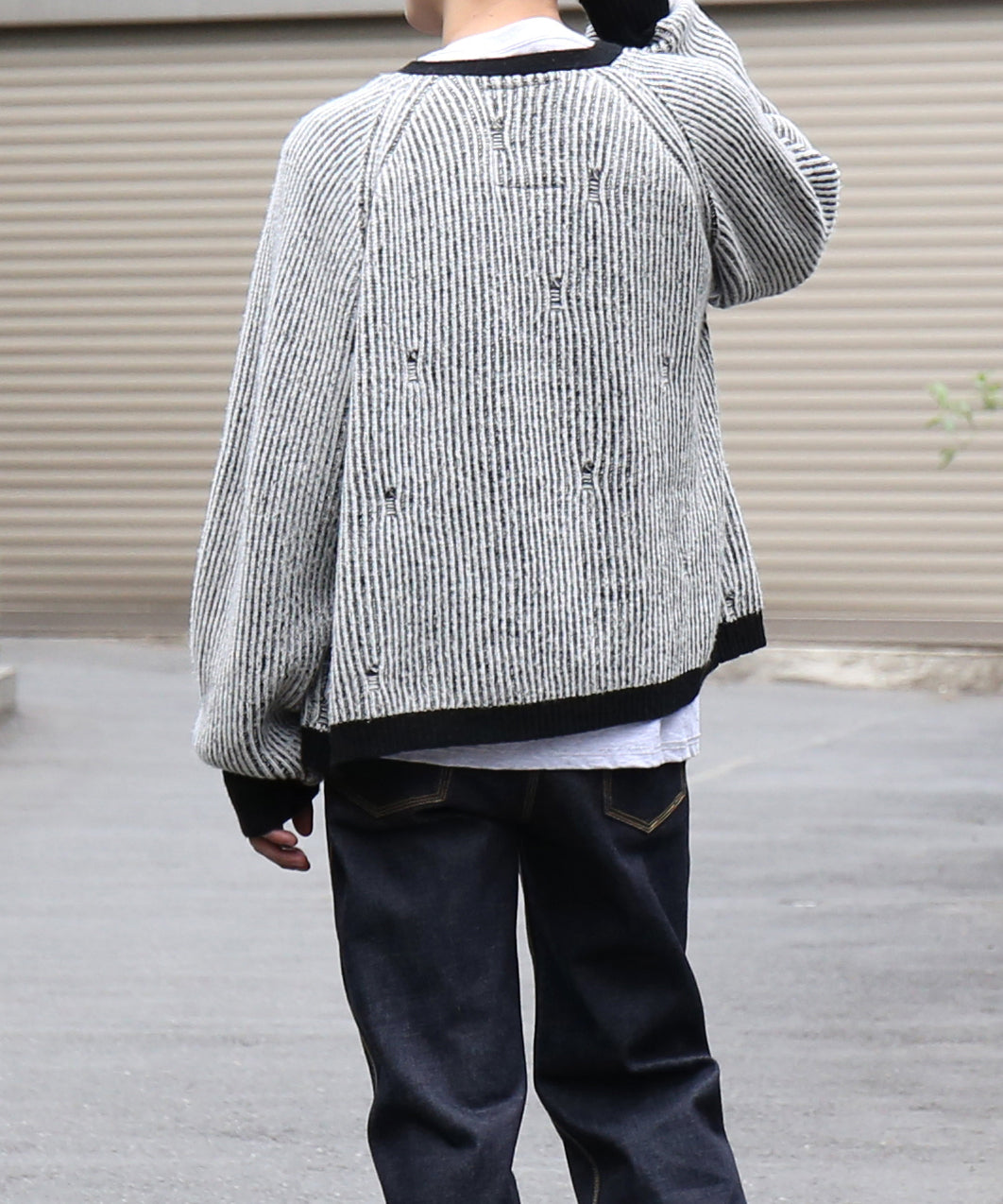 Basketcase Bleach, knit cardigan "WHITE/BLACK"