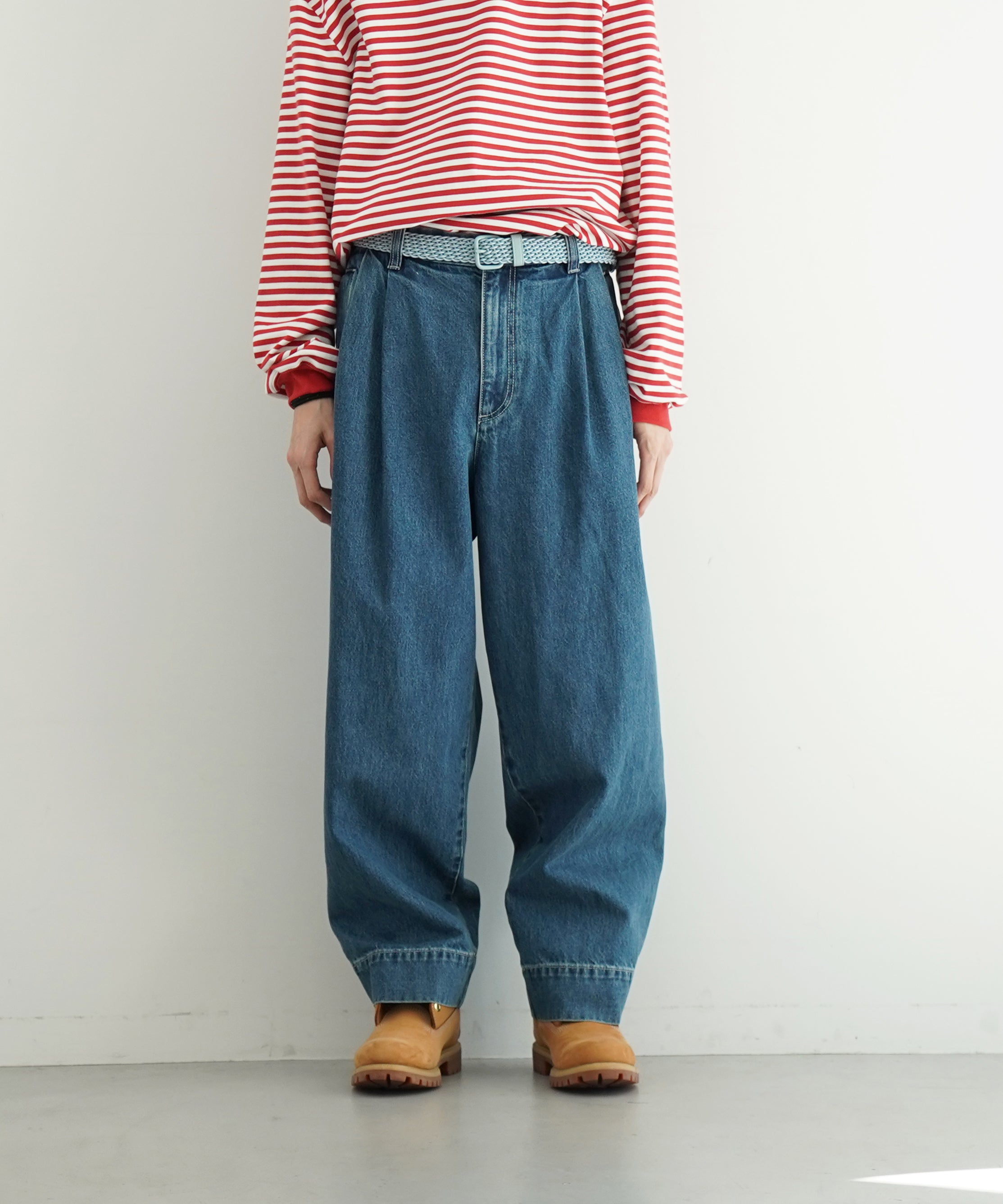 FAX COPY EXPRESS Retro pleated blue denim pants "BLUE" M