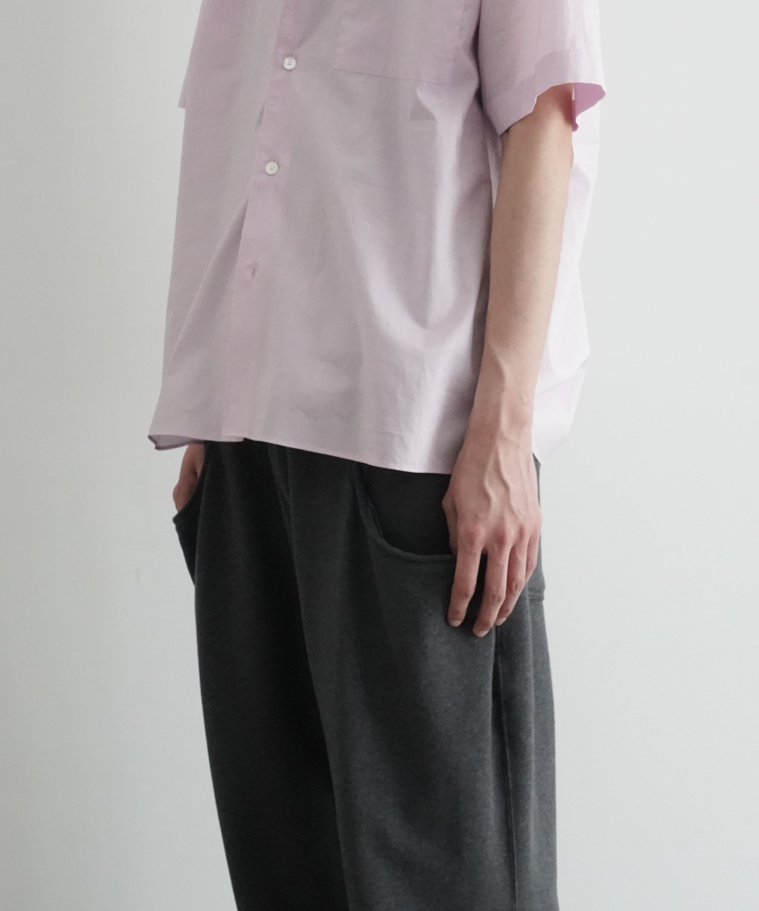 AURALEE Washed finx typewriter open collar half sleeved shirt "LIGHT PINK"