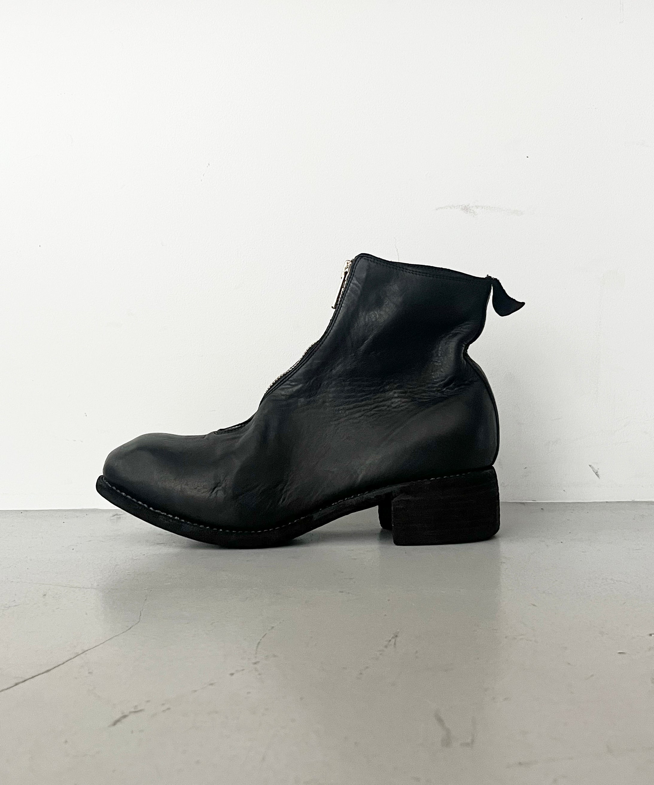 GUIDI Front zip boots, sole leather "BLACK"