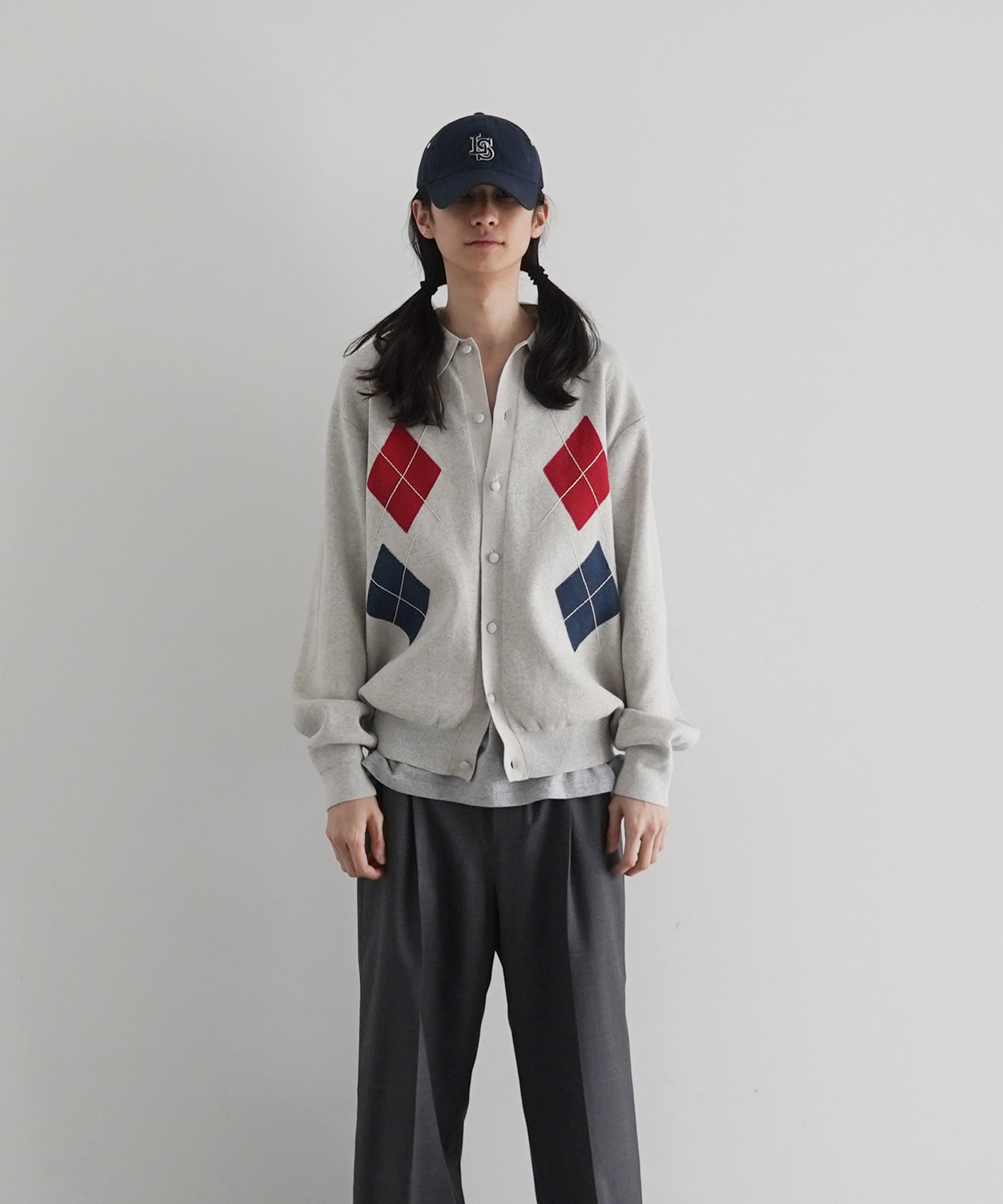 KAIKO Argyle polo cardigan "S.BLUE"