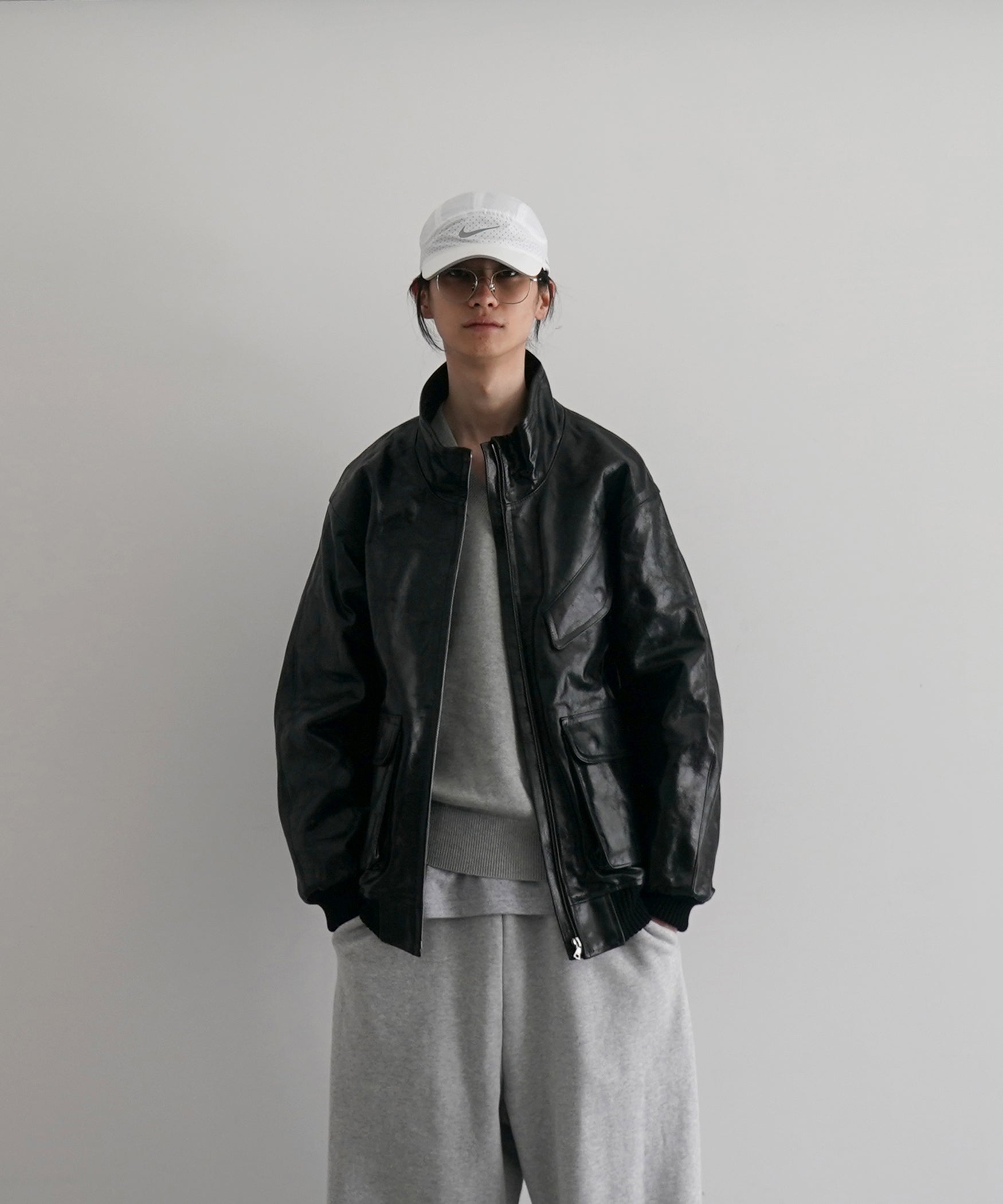 AURALEE Lamb leather zip blouson "BLACK"