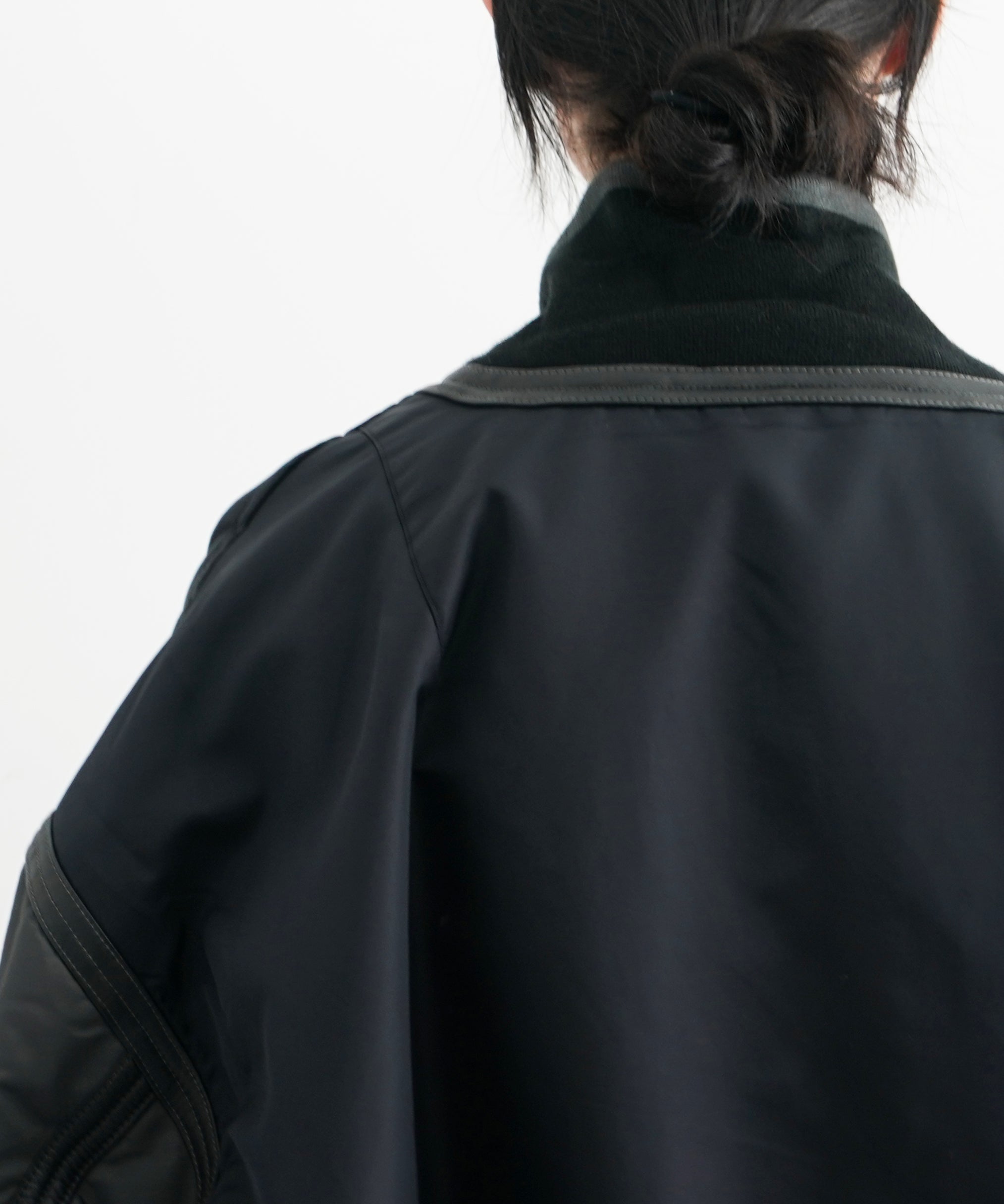 PHINGERIN Trim leather bonber jacket "C:BLACK"
