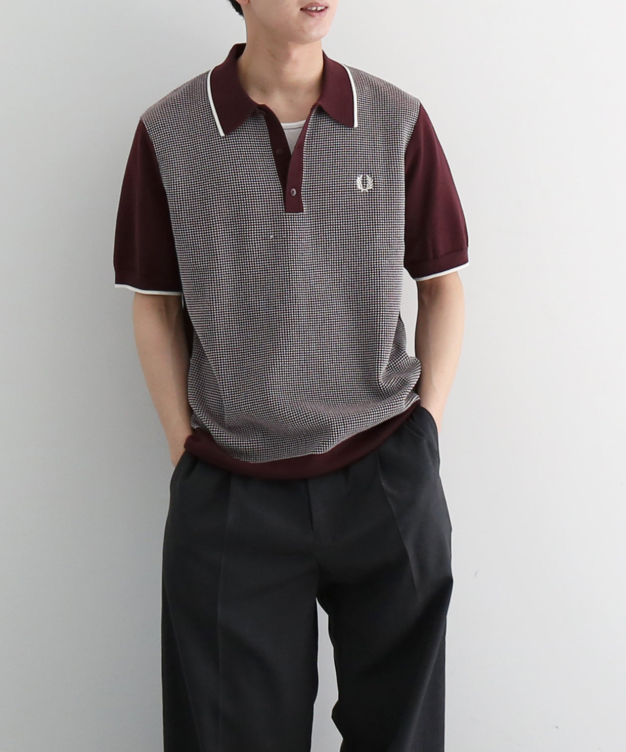FRED PERRY Tonic waffle knitted shirt "OXBLOOD"