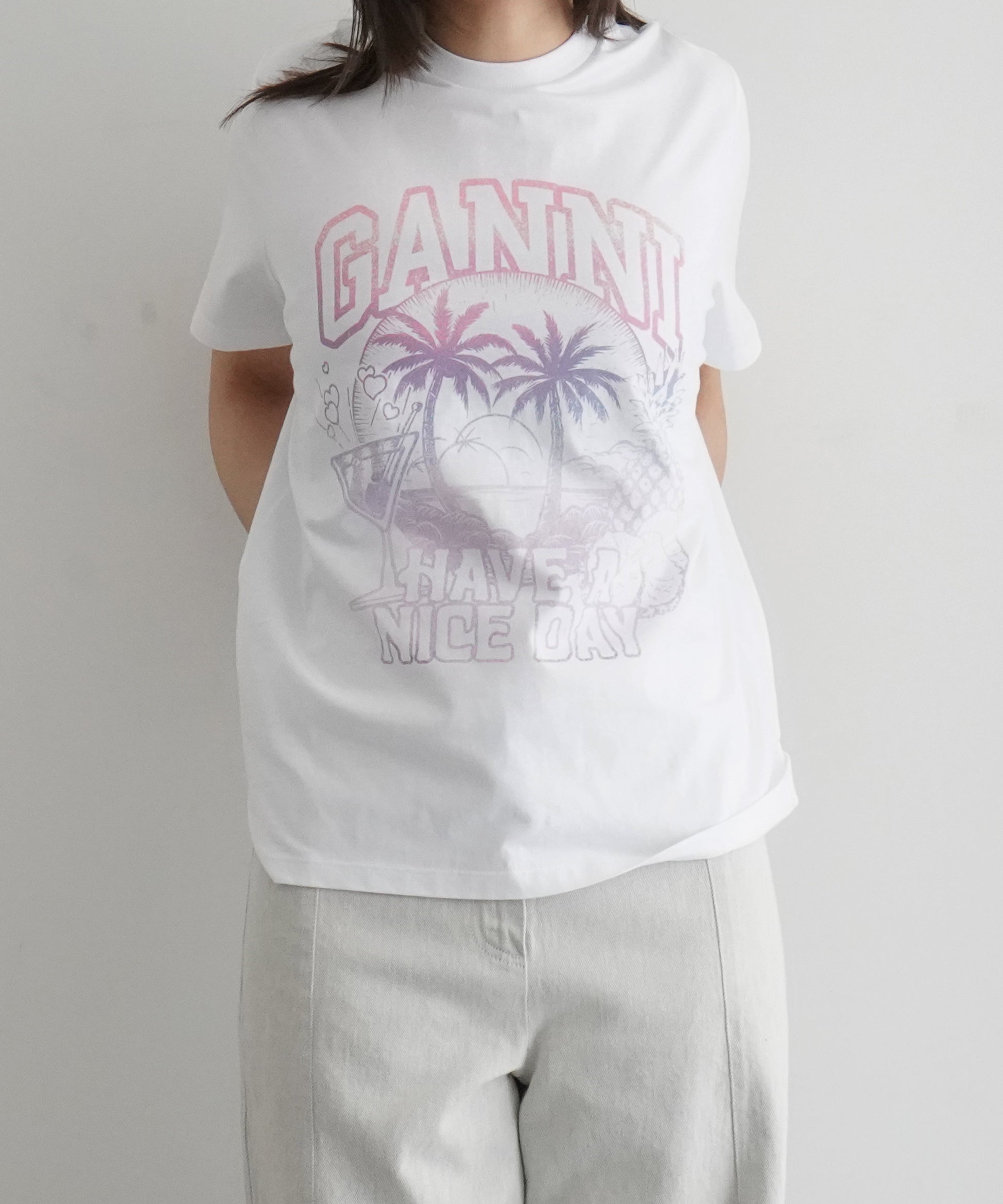 GANNI Basic jersey cocktail relaxed t-shirt "BRIGHT WHITE"