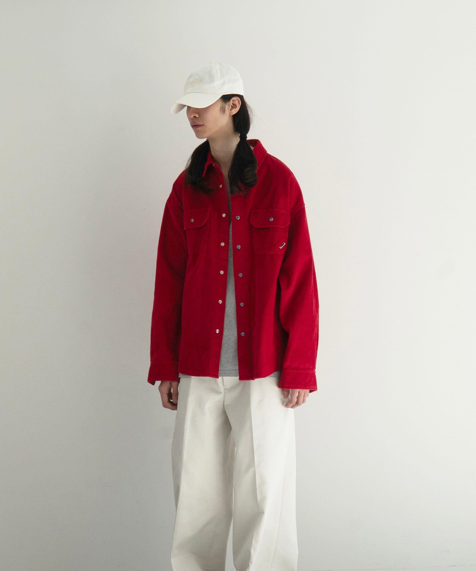 PHINGERIN Corduroy stone snap shirt jacket "B:RED"