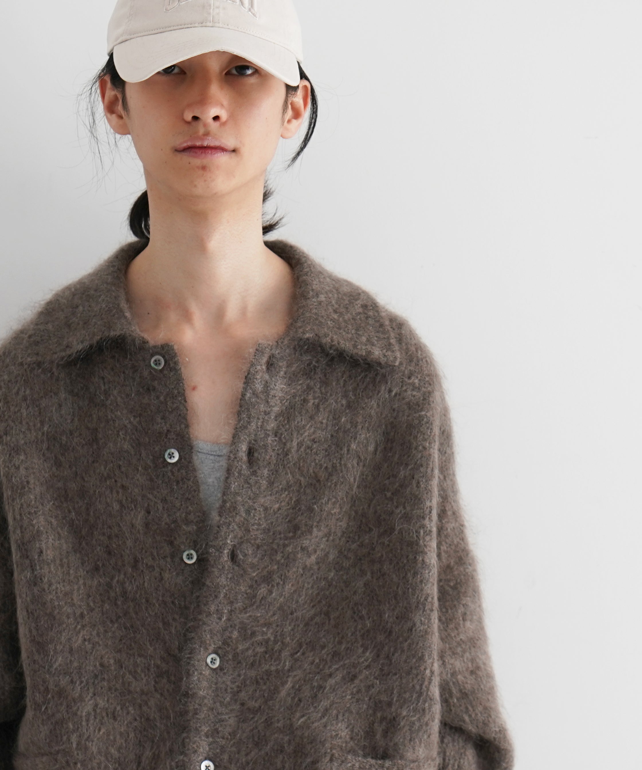 【EXCLUSIVE】crepuscule Mohair polo cardigan "BROWN"