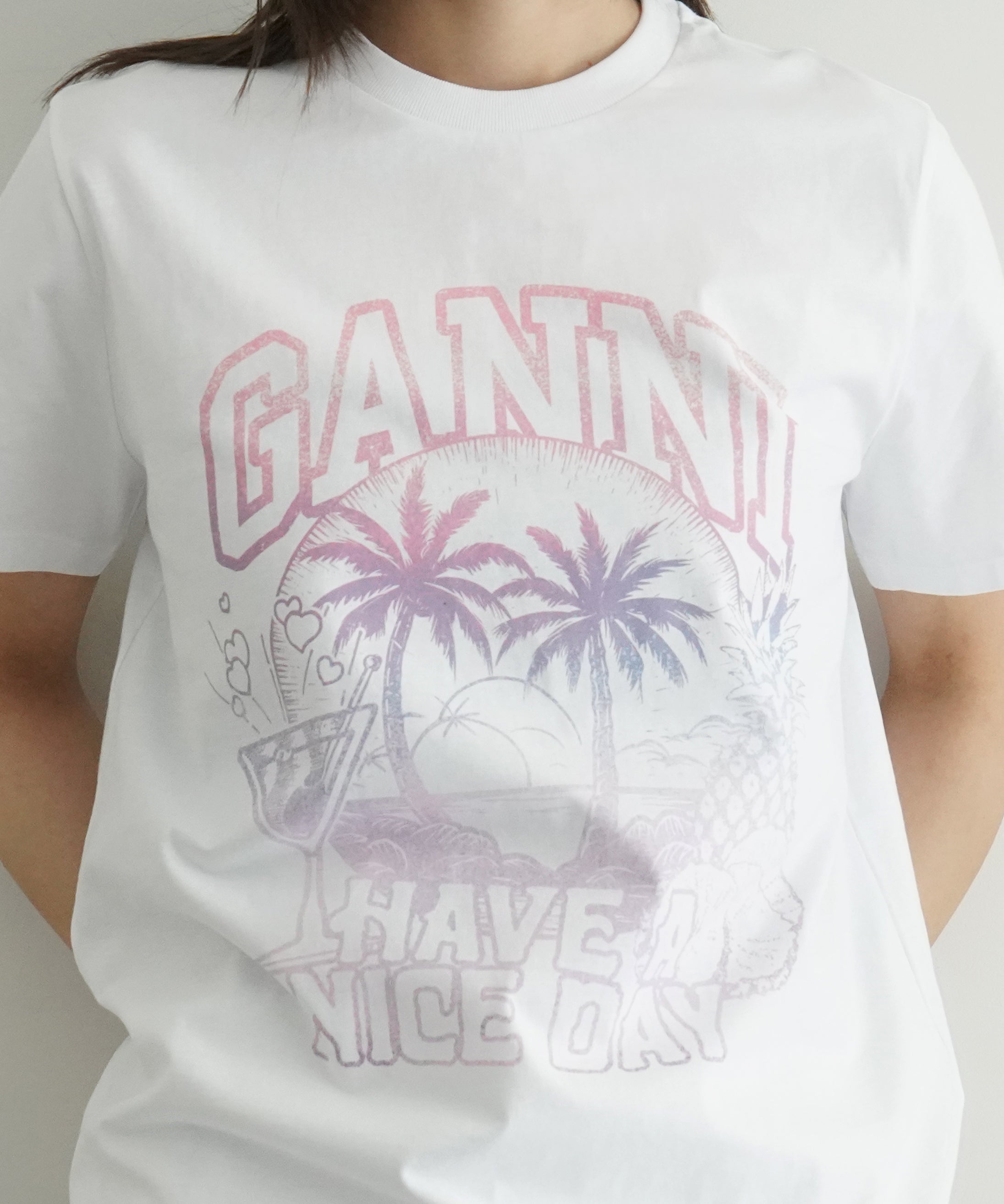 GANNI Basic jersey cocktail relaxed t-shirt "BRIGHT WHITE"