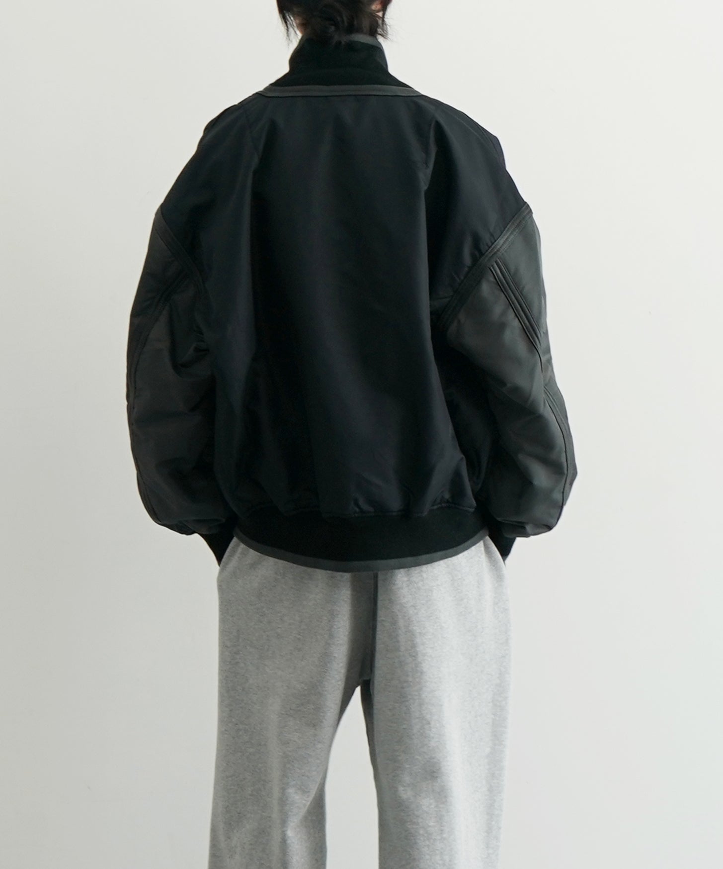 PHINGERIN Trim leather bonber jacket "C:BLACK"