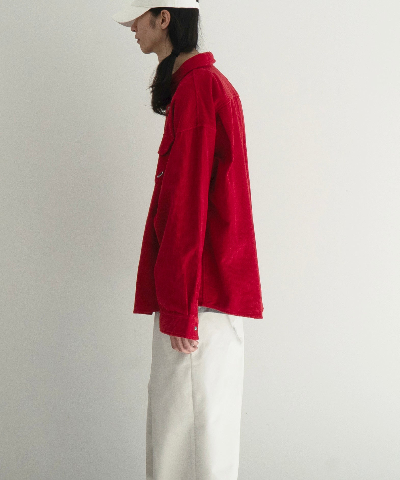 PHINGERIN Corduroy stone snap shirt jacket "B:RED"