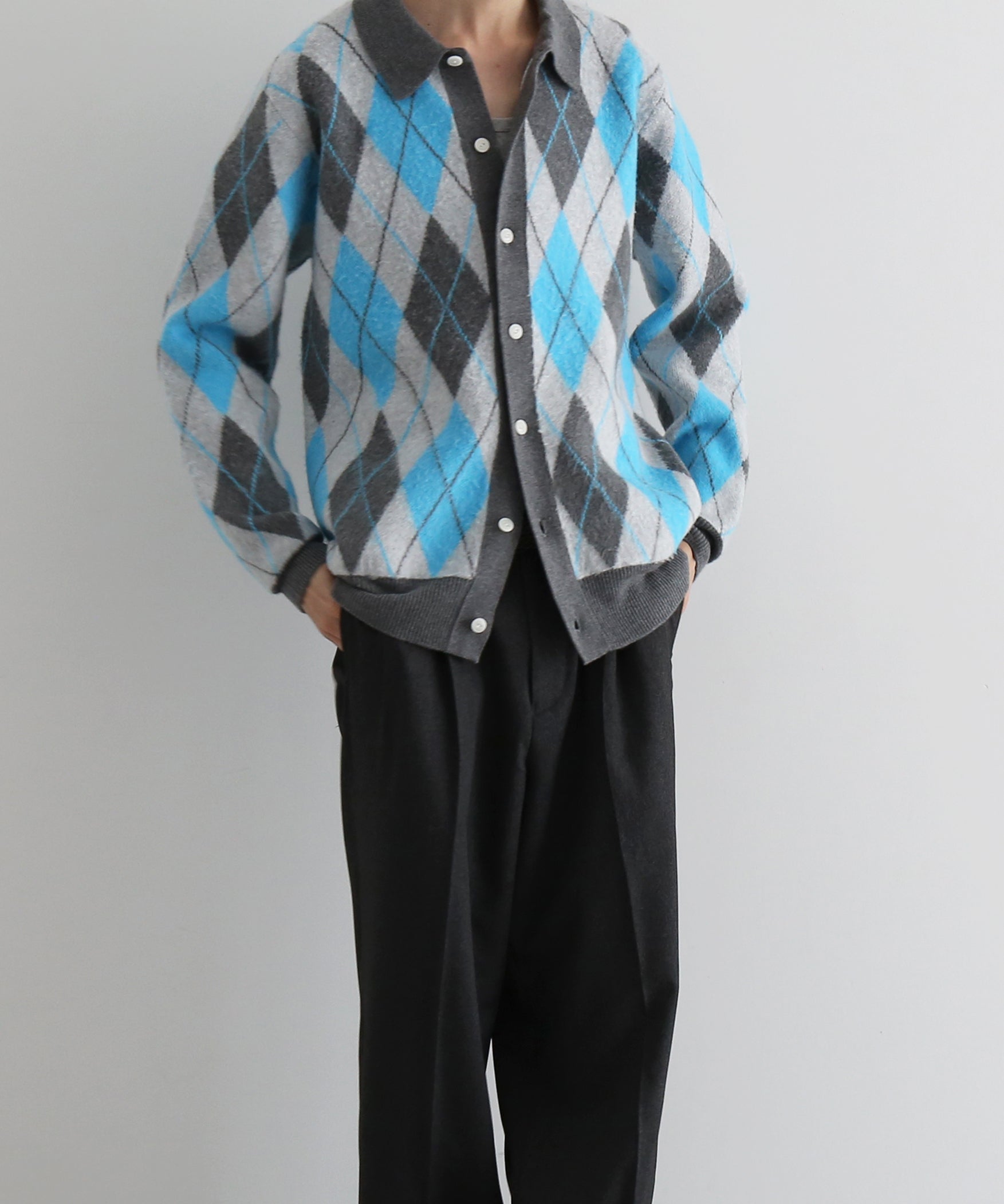 【Pre order】KAIKO Domestic knit polo cardigan "FIGURE BLUE"