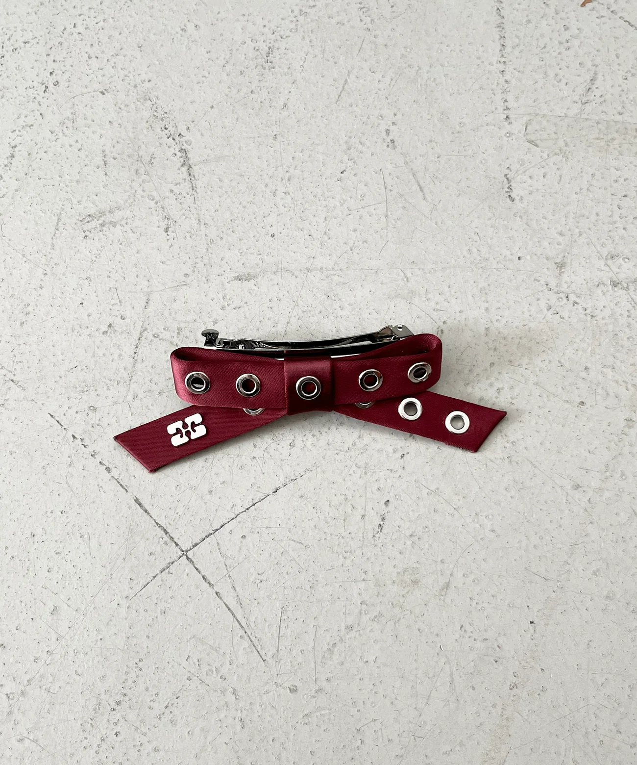 GANNI Eyelet bow barrette nylon "LEOPARD"