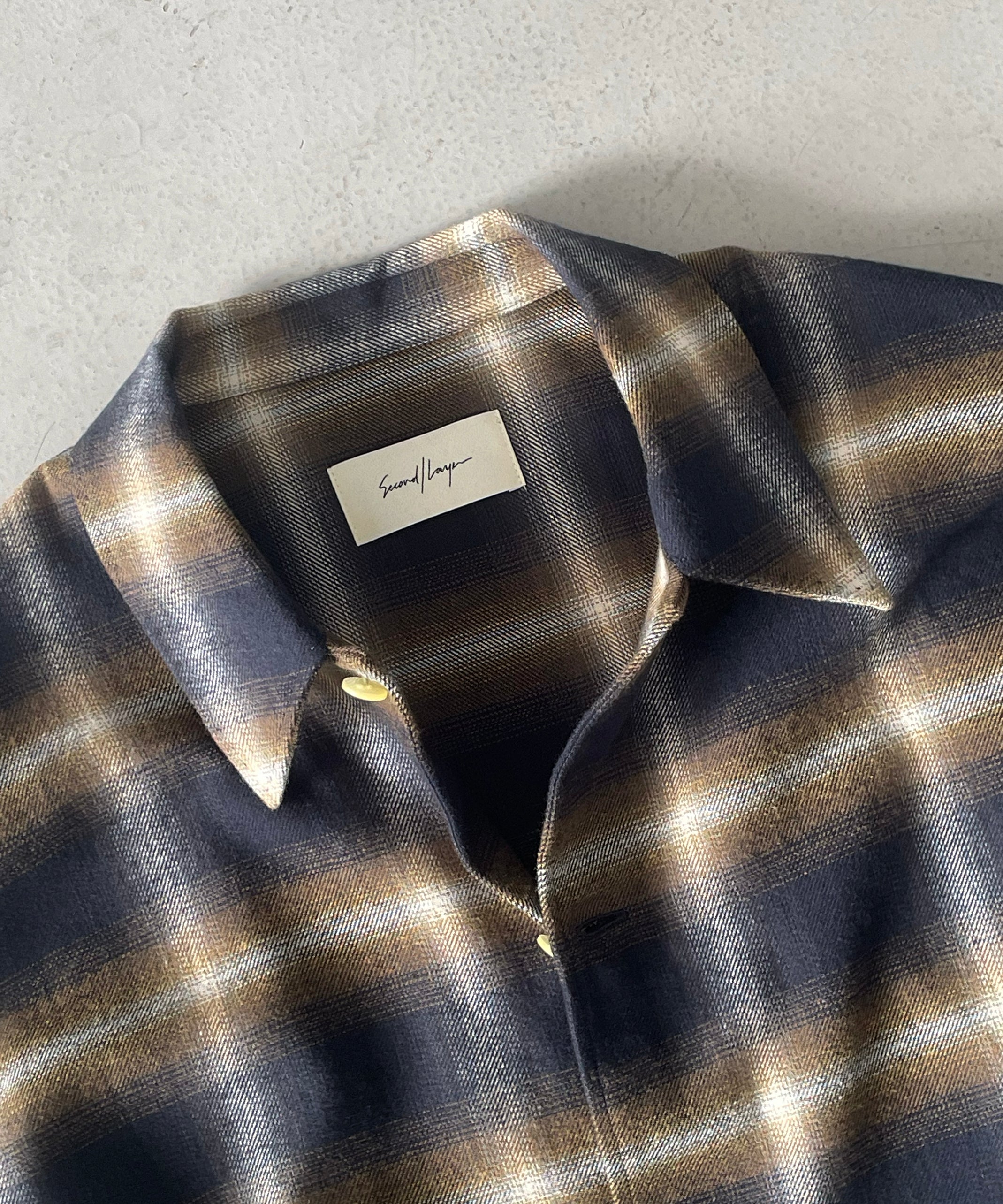 SECOND/LAYER Logan ombre ls shirt "OLIVE CHECK"