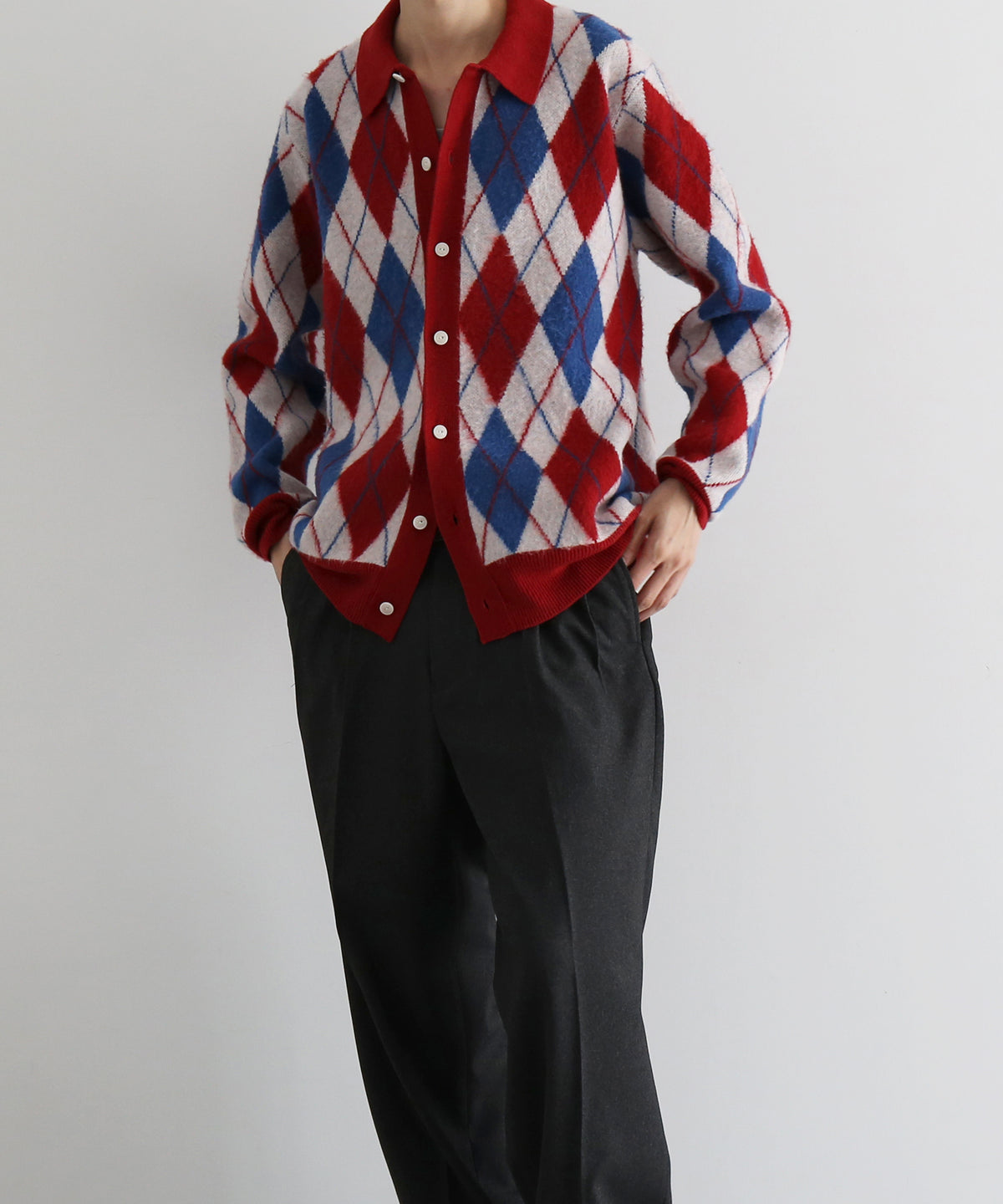 【Pre order】KAIKO Domestic knit polo cardigan "FIGURE BLUE"