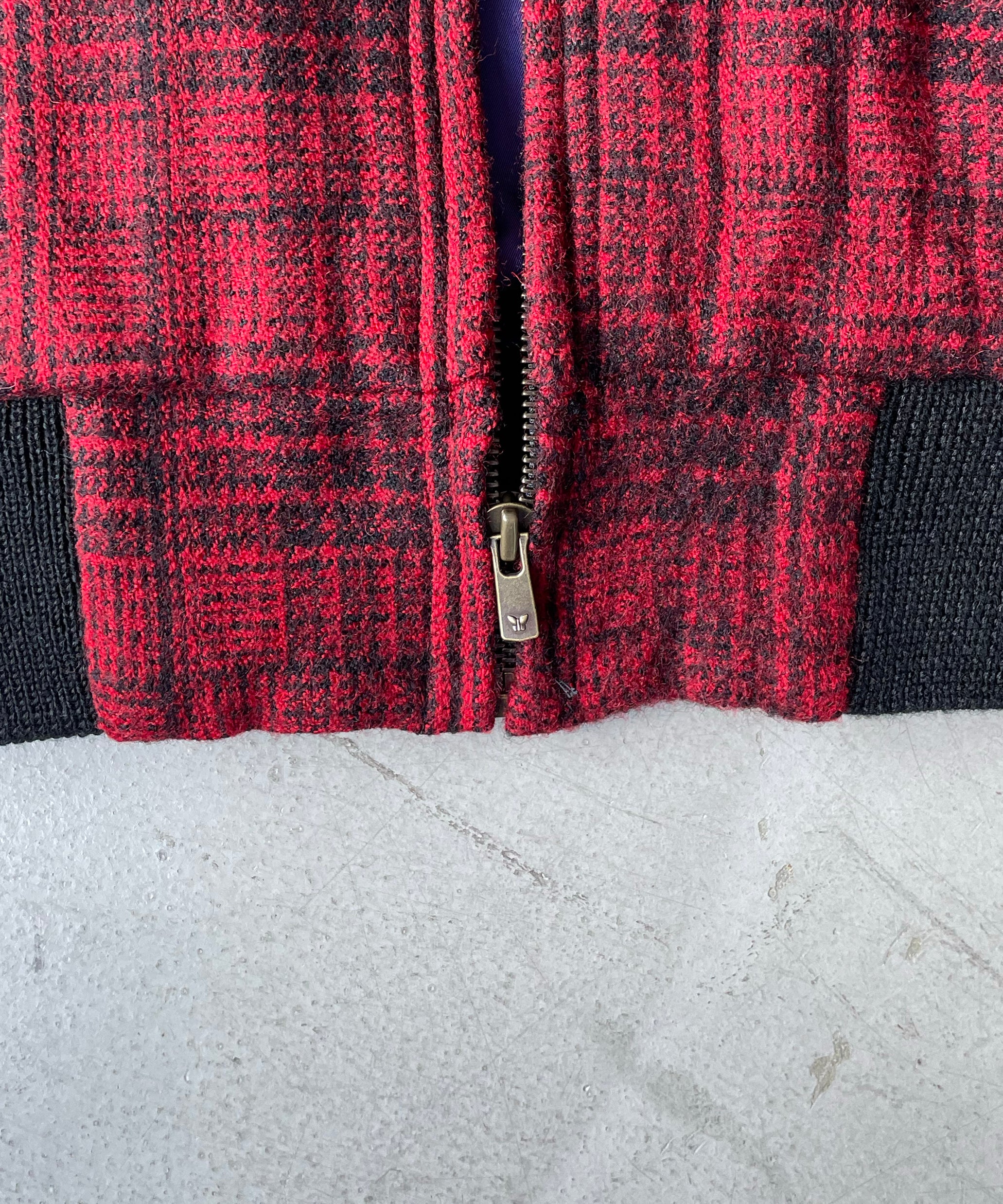 NEEDLES Zipped work hoody-wool glen plaid "RED"