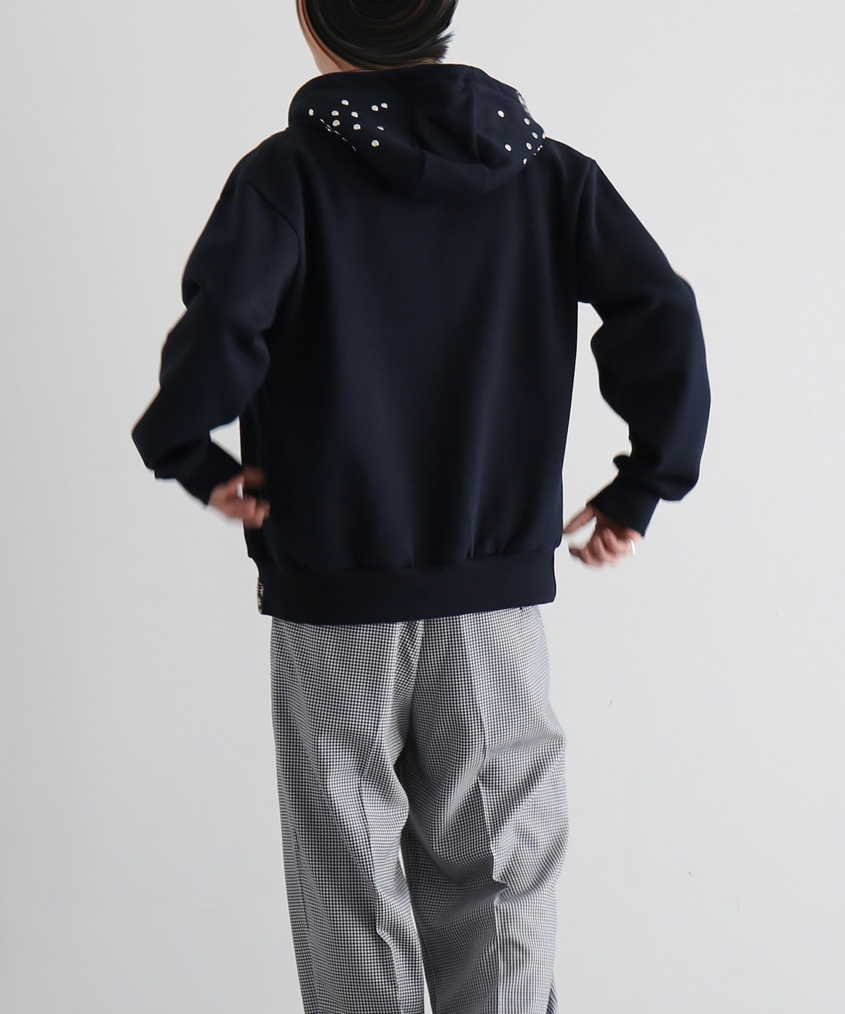 HANNAH CREAK Studded hoodie double zip "DARK BLUE"
