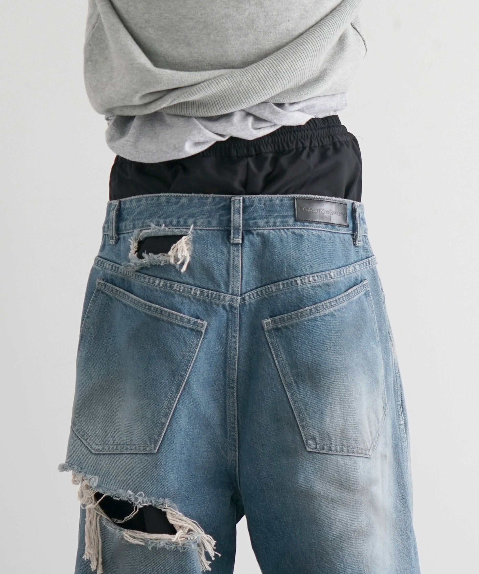 LOADINGROOM Double denim track pants men "DIRTY BLUE"