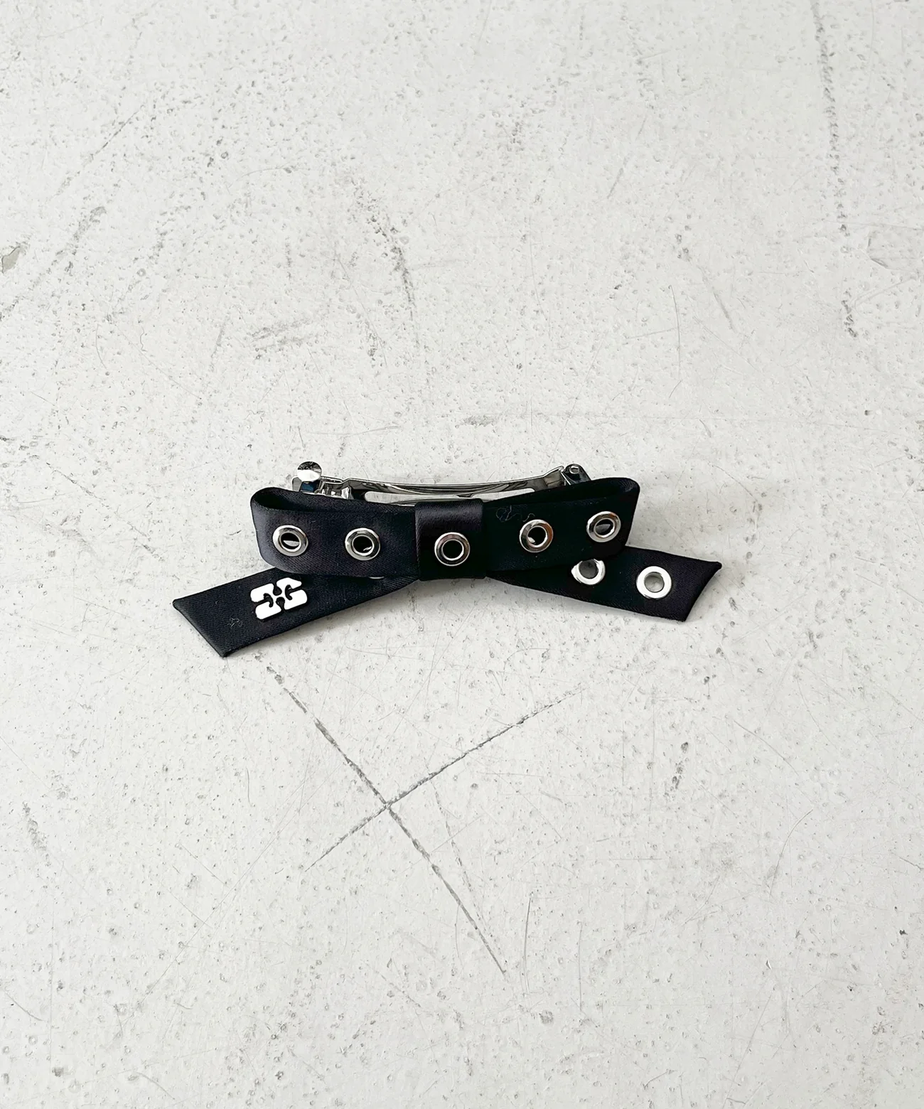 GANNI Eyelet bow barrette nylon "LEOPARD"