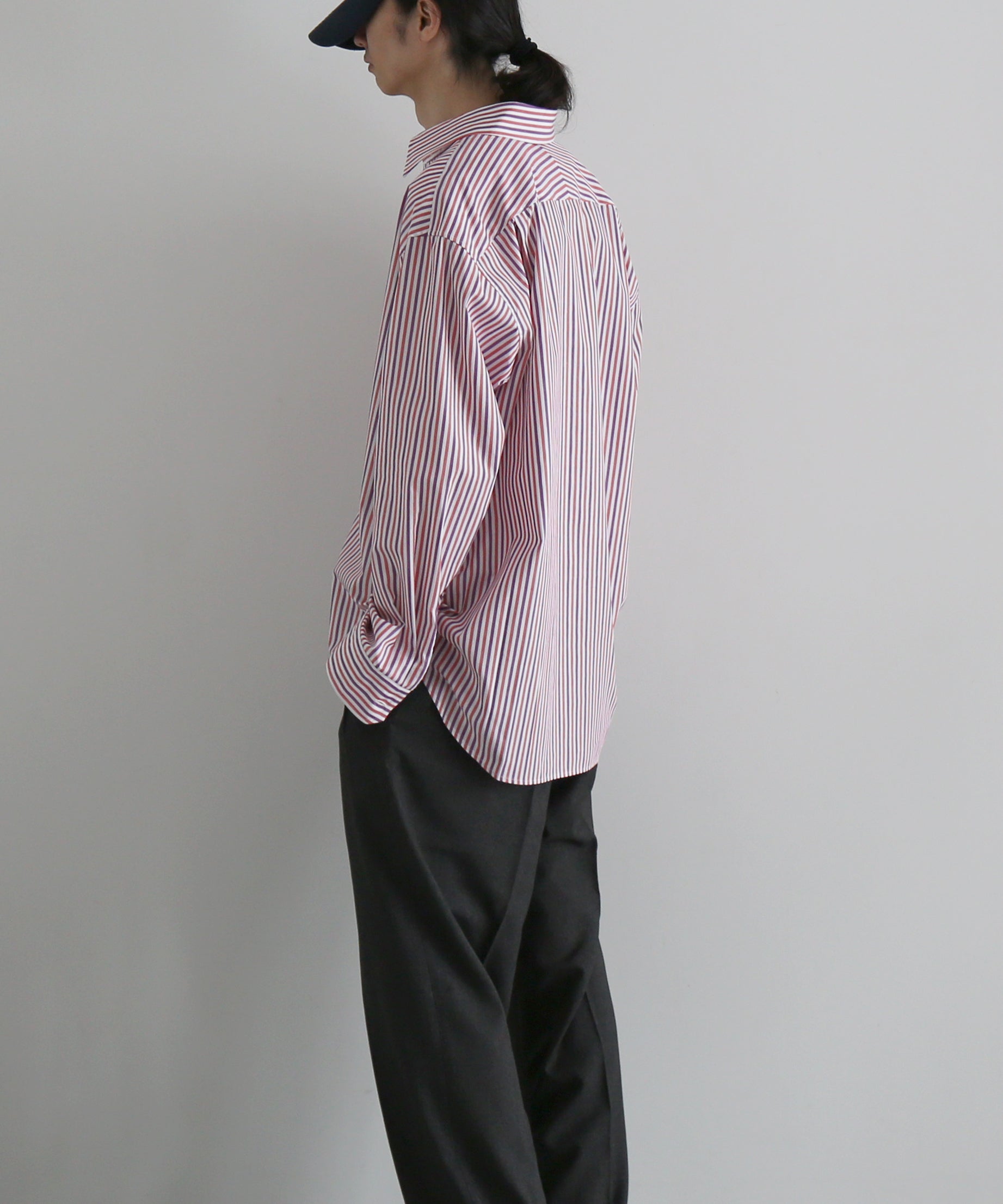 OLD FOLK HOUSE Banshu-ori classic shirt - vintage fabric "RED PURPLE STRIPE"