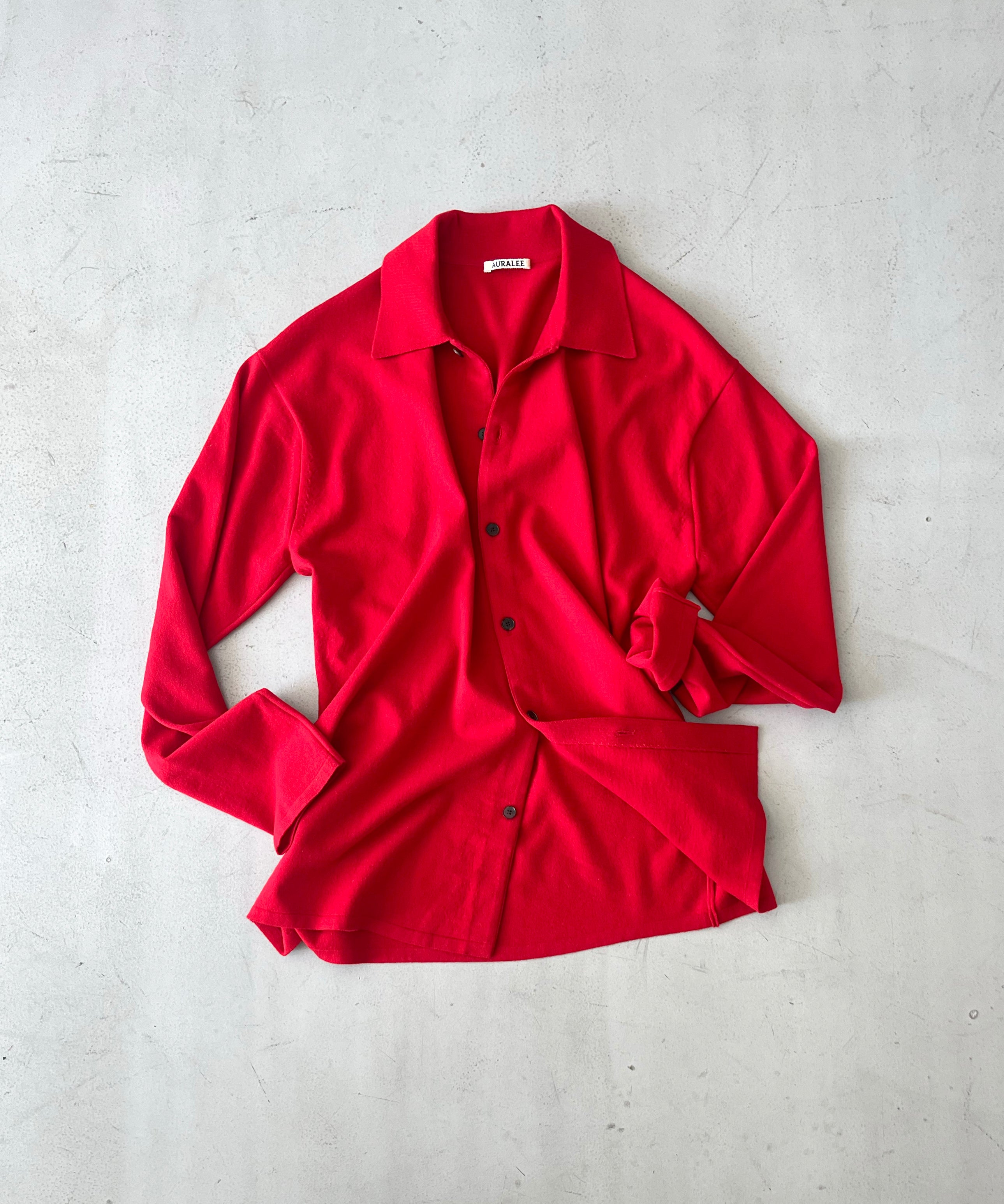 AURALEE High twist wool knit shirt cardigan "RED"