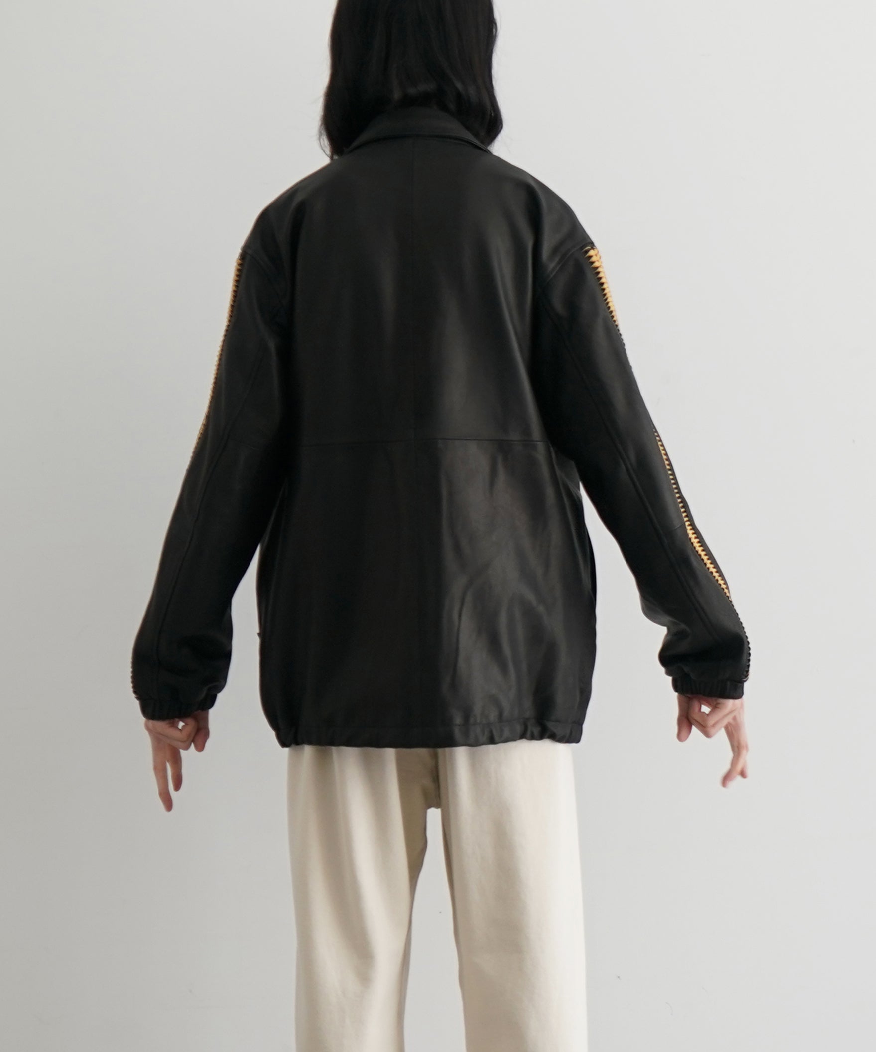 WHOWHAT Leather shark coach jacket "BLACK"