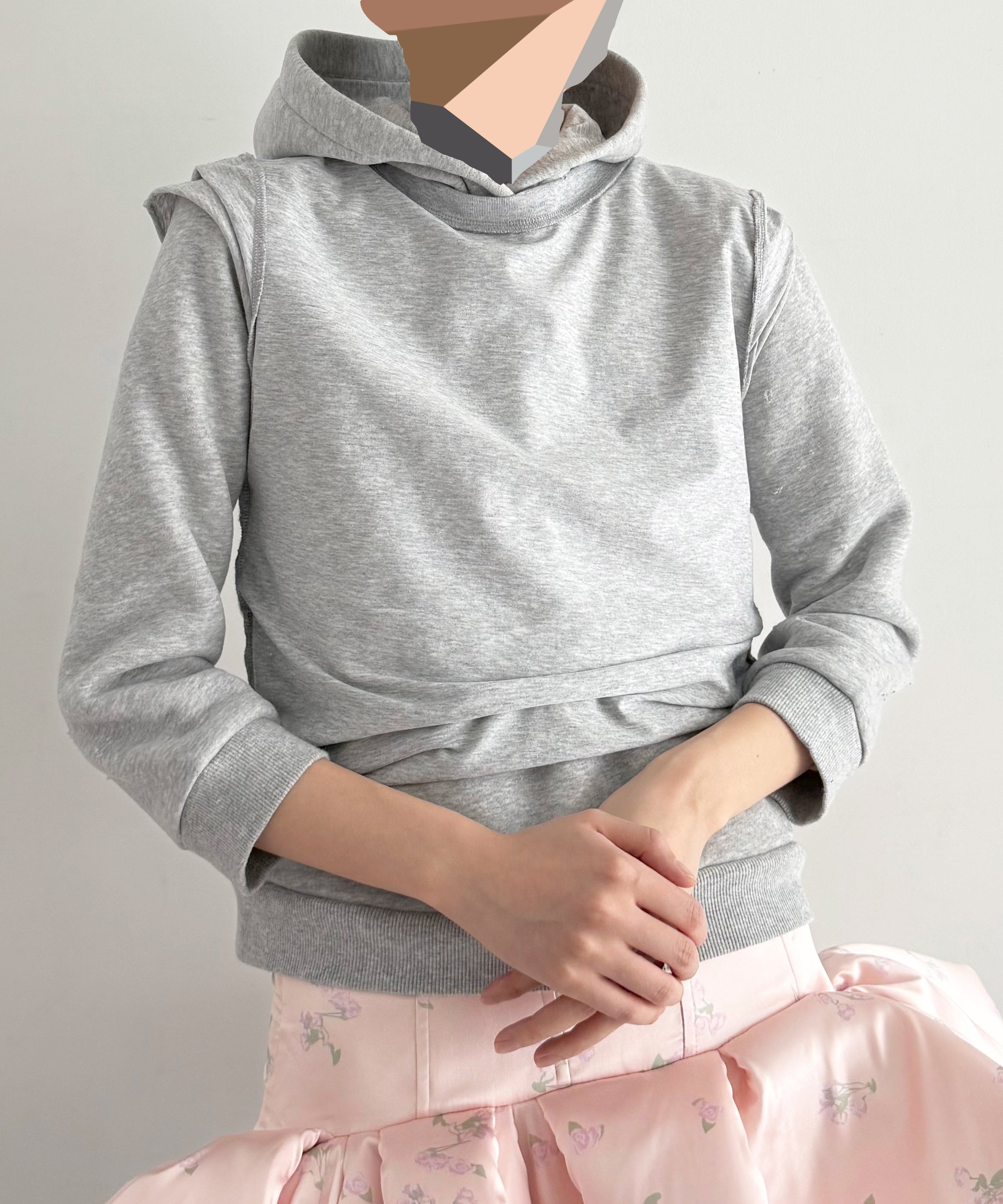 NATASHA ZINKO Multi layer t-shirt hoodie "GREY"
