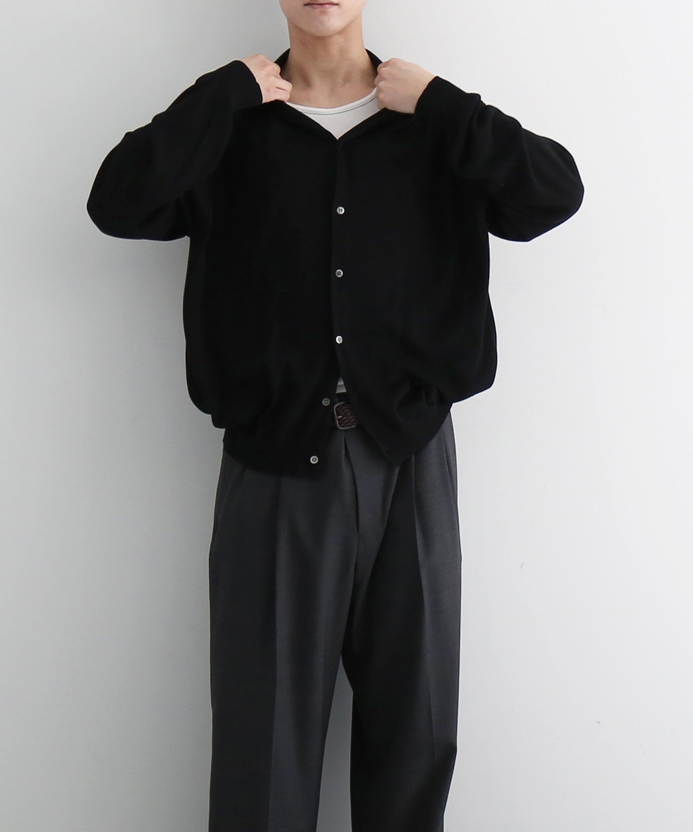 【EXCLUSIVE】crepuscule Open collar knit shirt "BROWN"