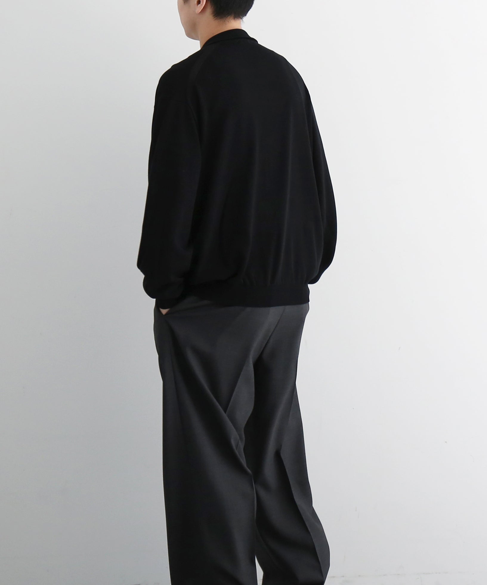 【EXCLUSIVE】crepuscule Open collar knit shirt "BLACK"