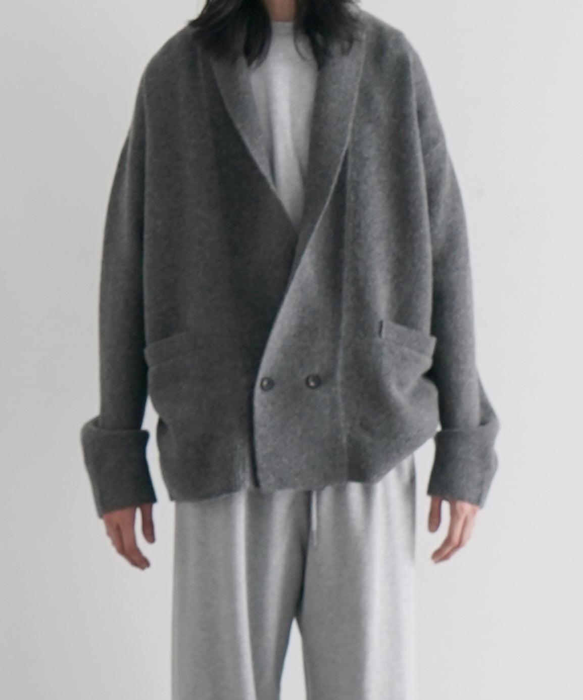 SOSHIOTSUKI Shawl collar 2b knit jacket "GREY"