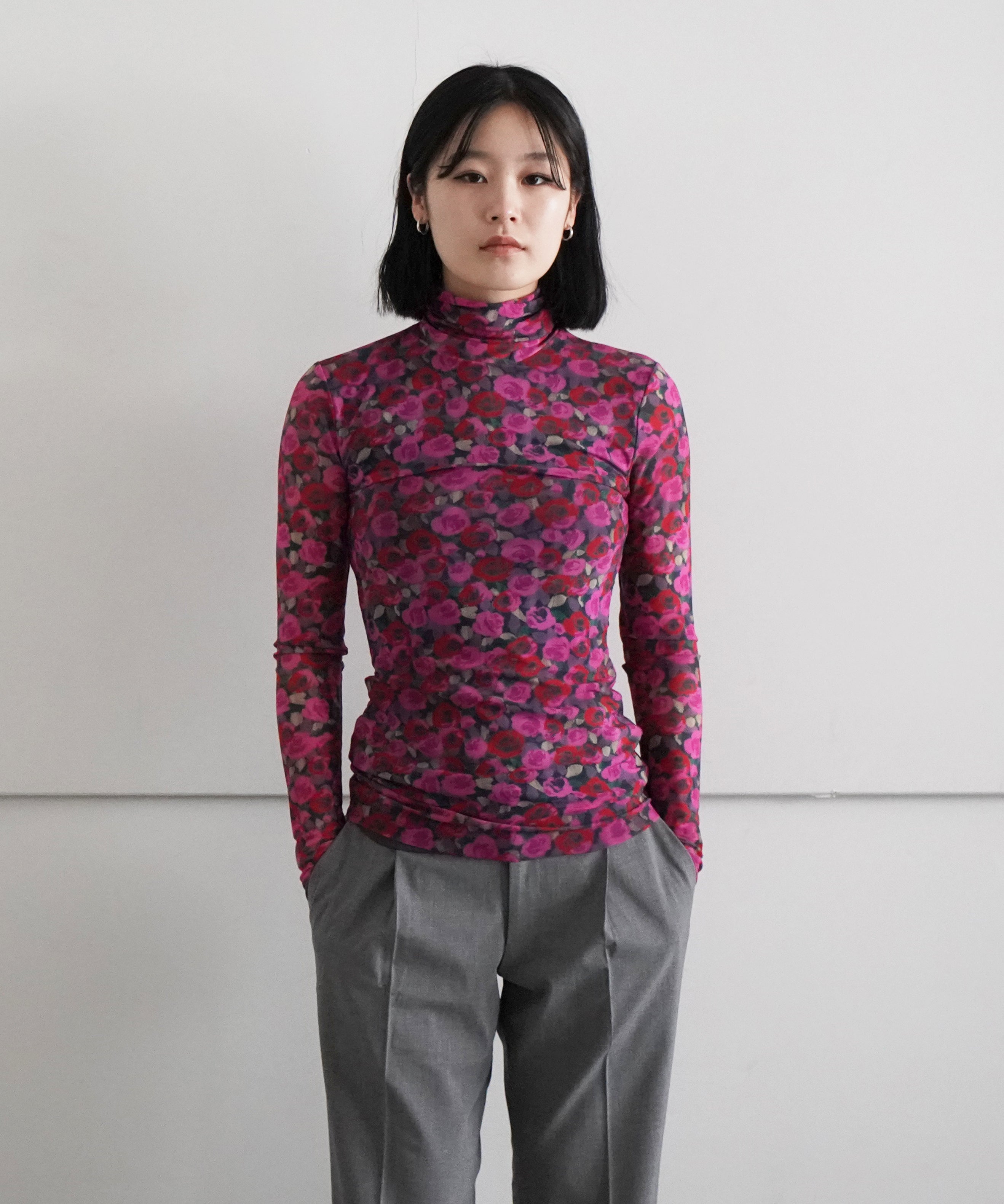 Ganni【ガニー】printed mesh long sleeve rollneck 