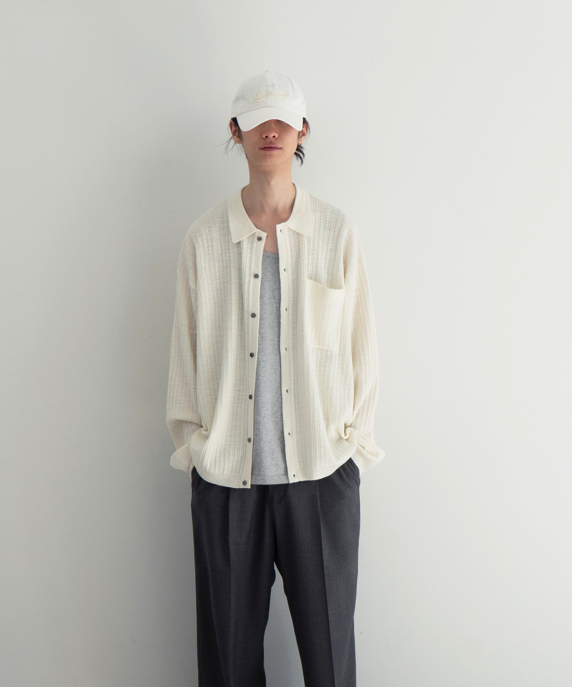 crepuscule Crepe knit shirt "WHITE"