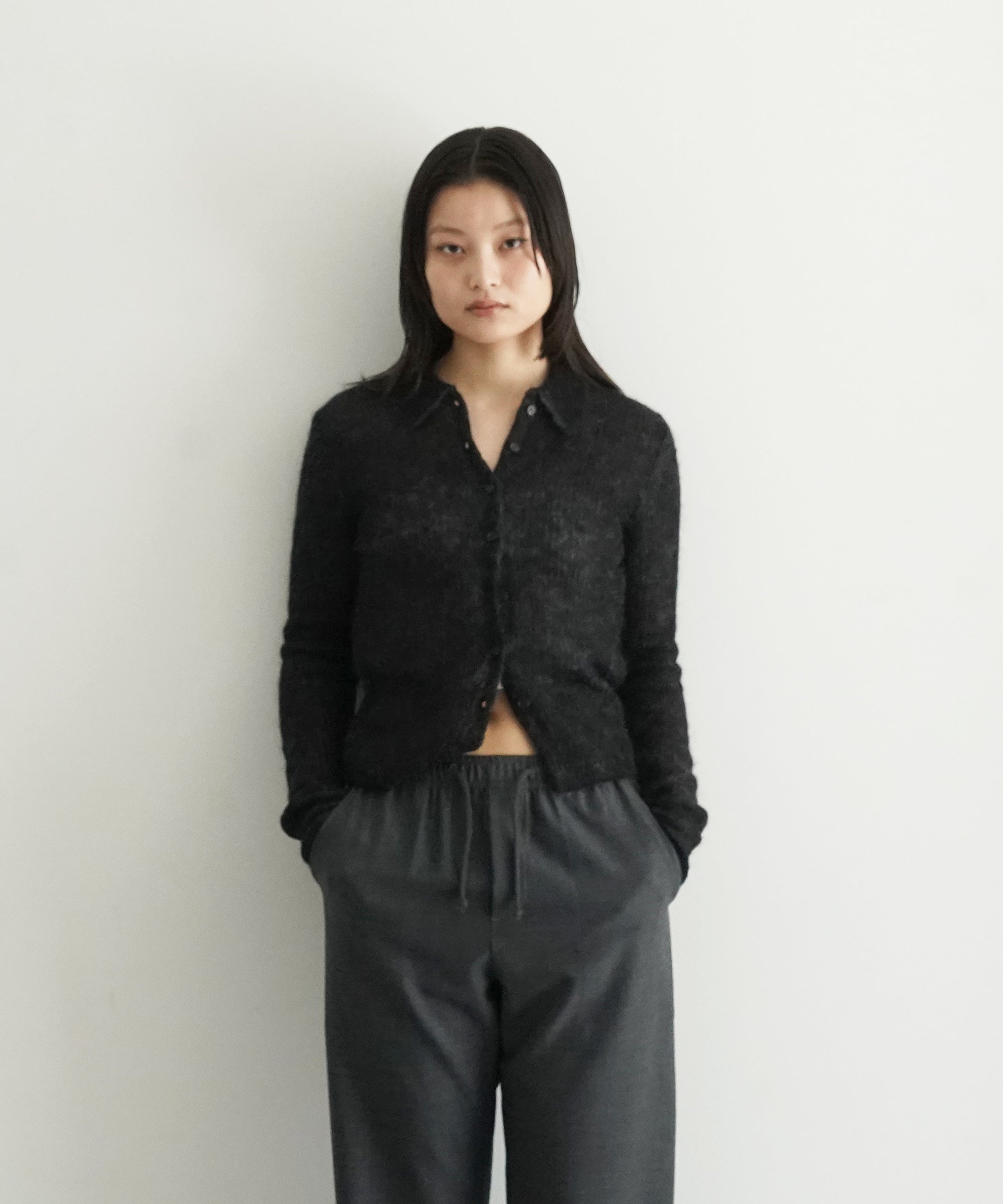 KAIKO MOHAIR KNIT SHIRTS "BLACK"