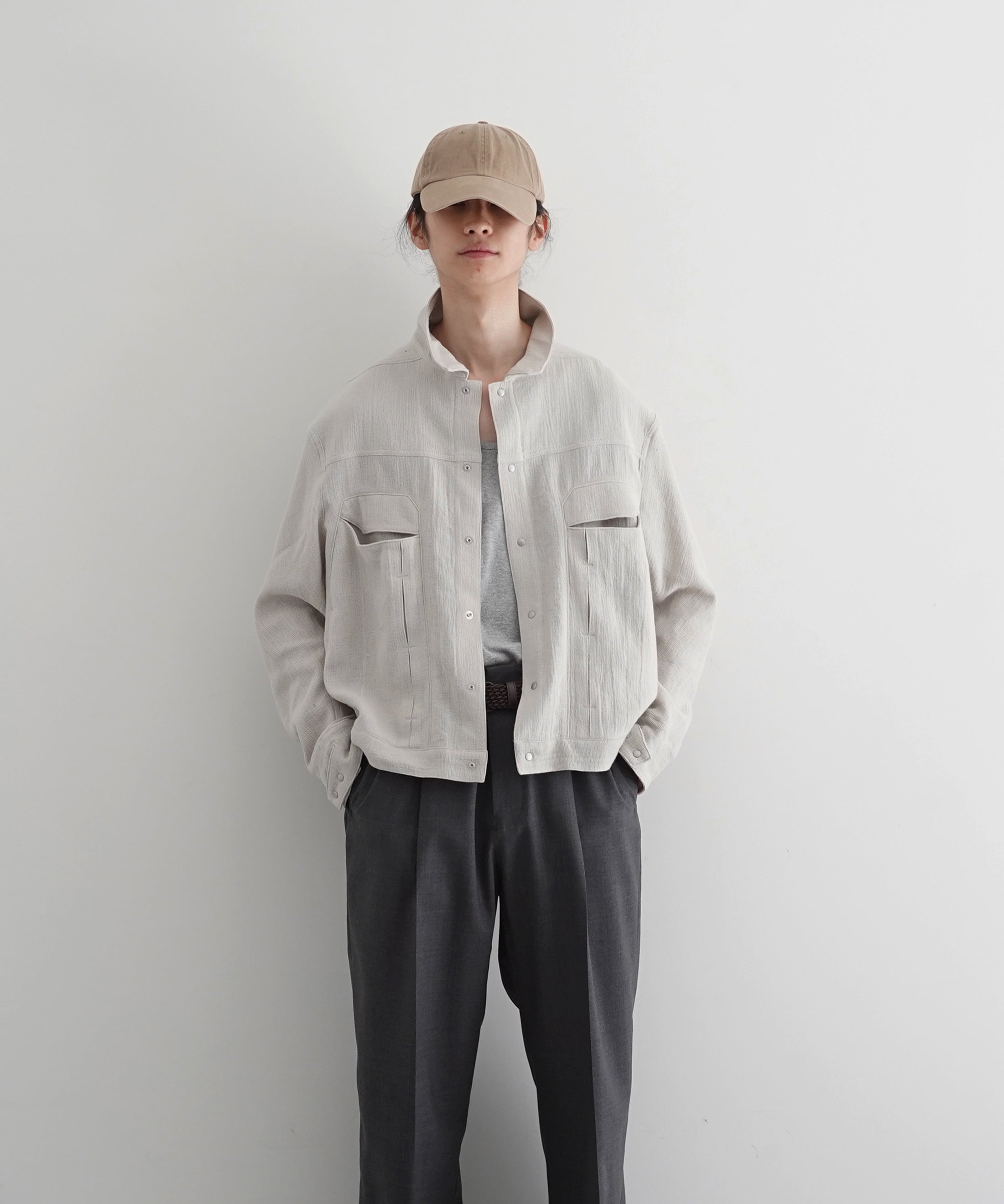 OPPOSE DUALITY 6Pocket panel linen jkt "WHITE"