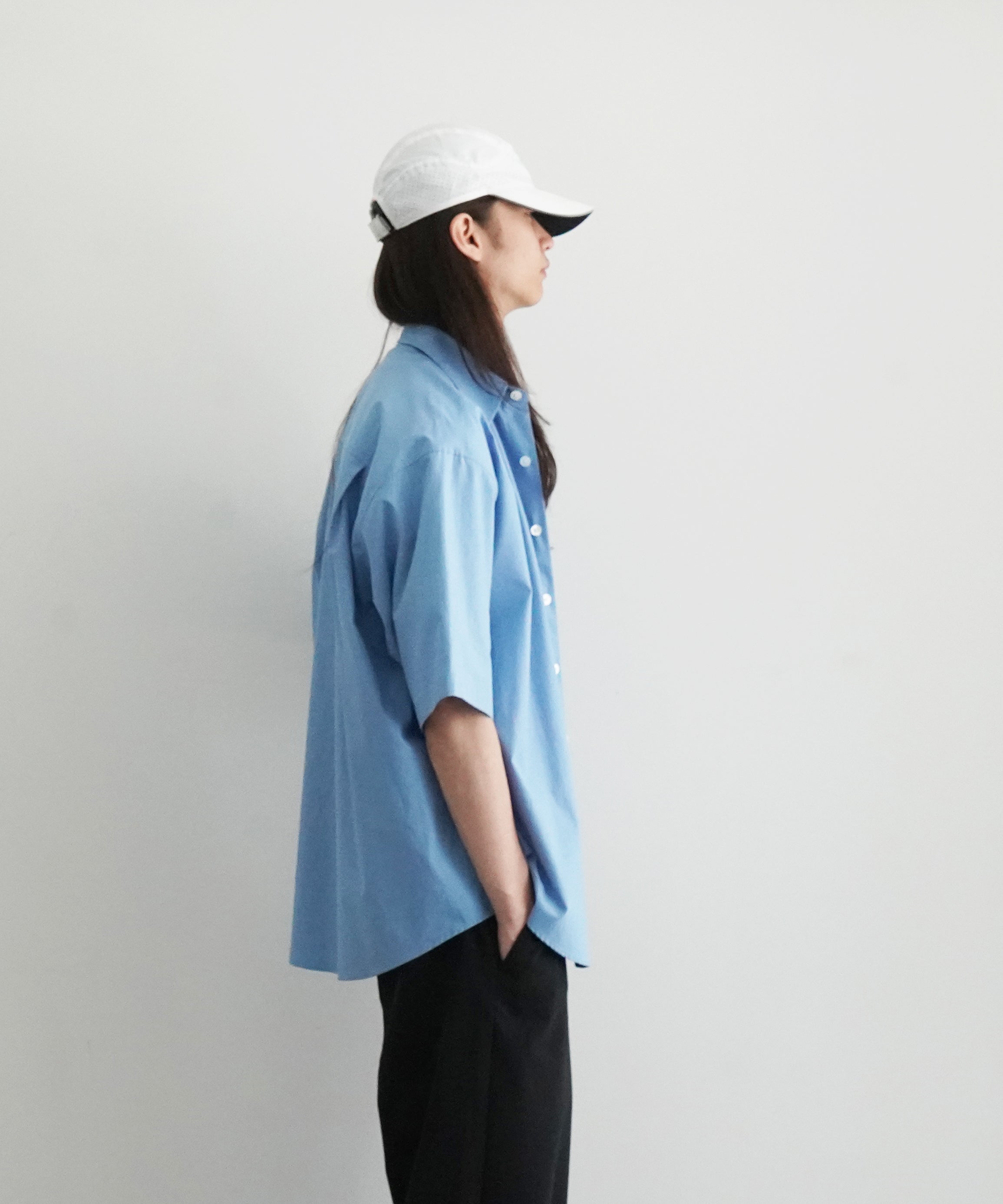 AURALEE Washed finx twill big half sleeved shirt "BLUE"