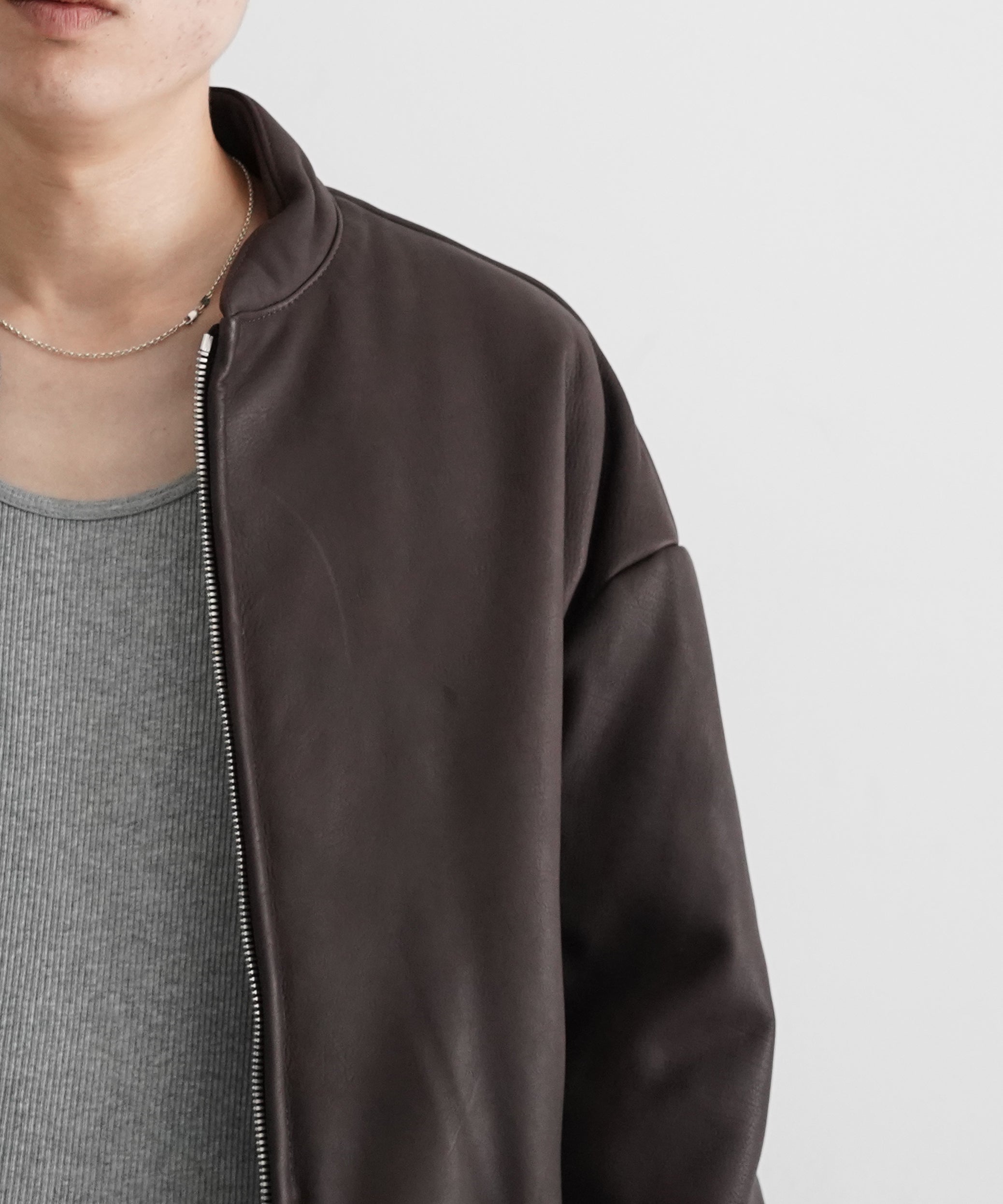 Omar Afridi Padded leather blouson "BROWN"
