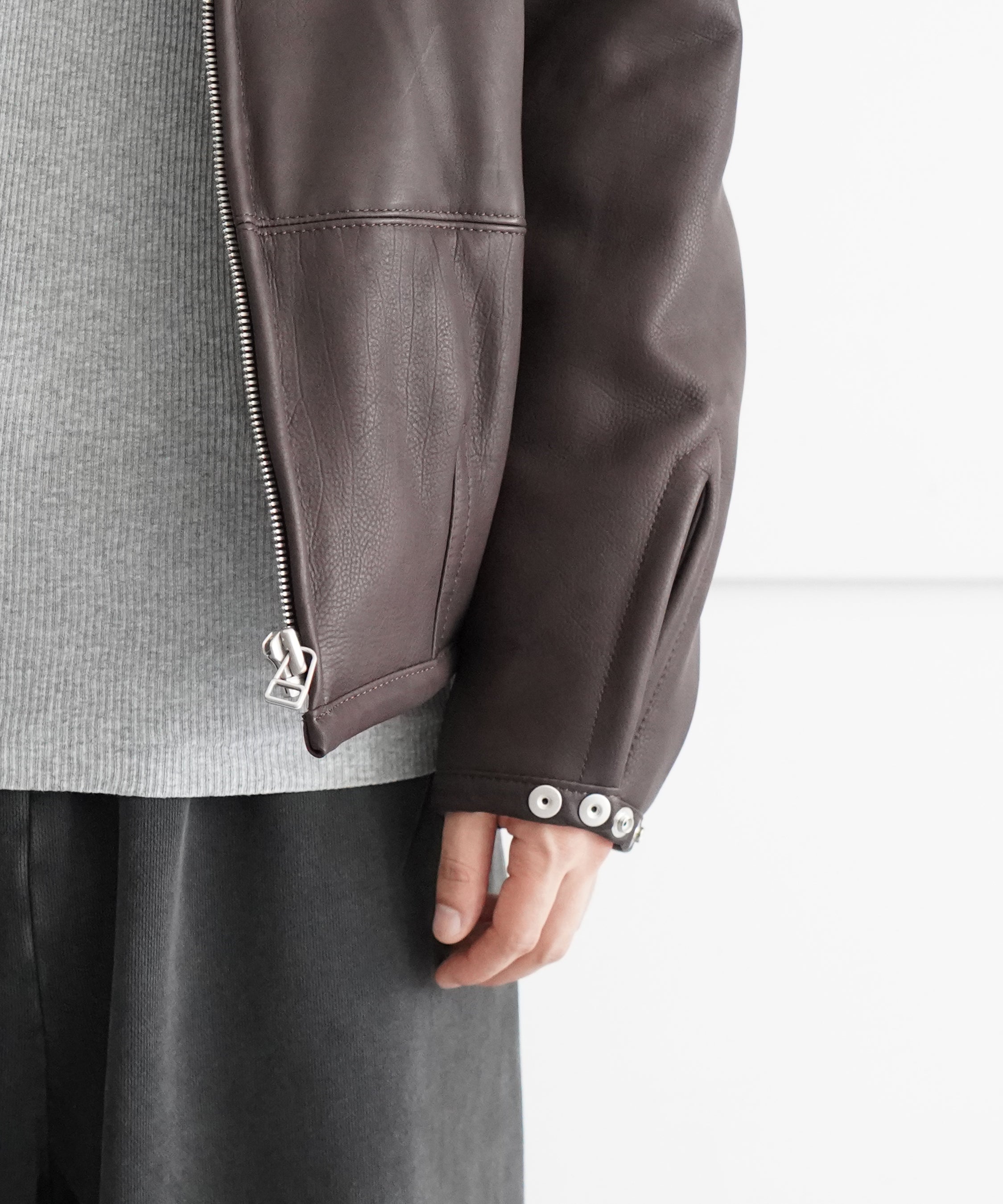 Omar Afridi Padded leather blouson "BROWN"