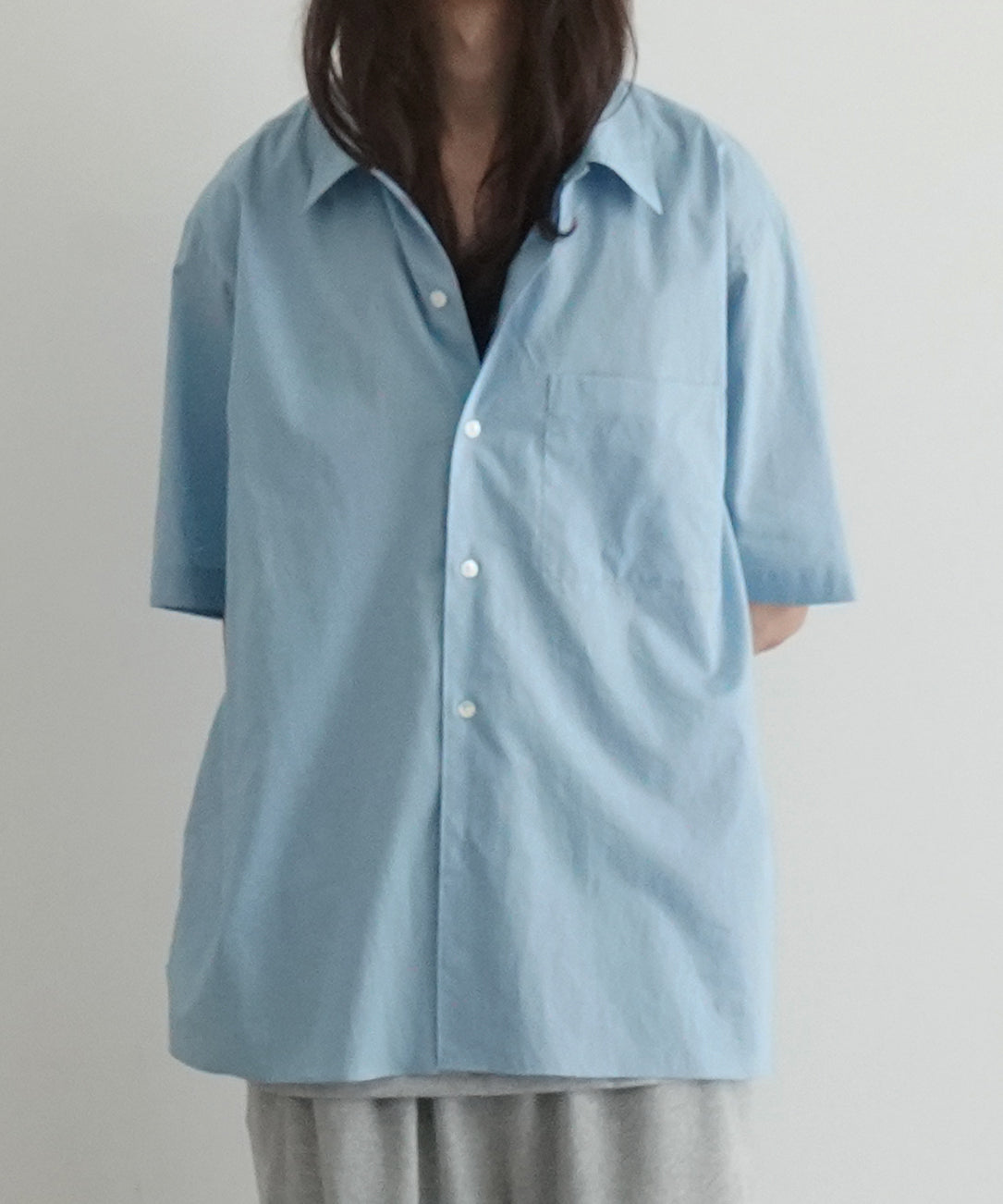 AURALEE Washed finx typewriter open collar half sleeved shirt "LIGHT BLUE"