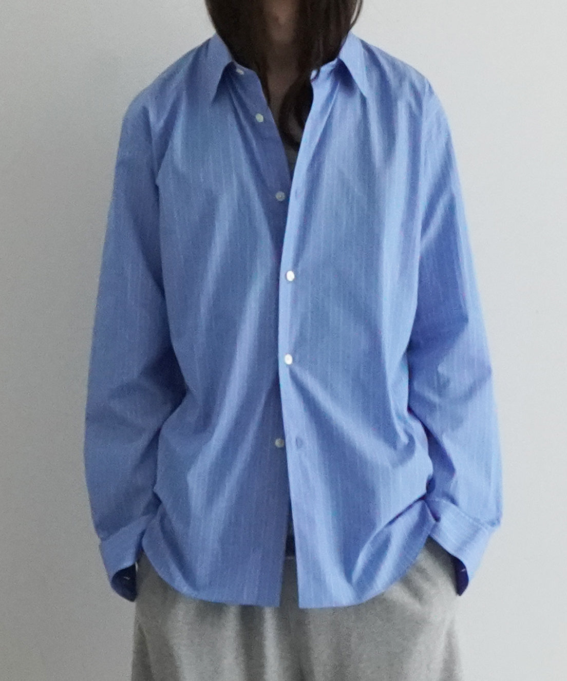 AURALEE Suvin high count cloth stripe shirt "BLUE STRIPE"