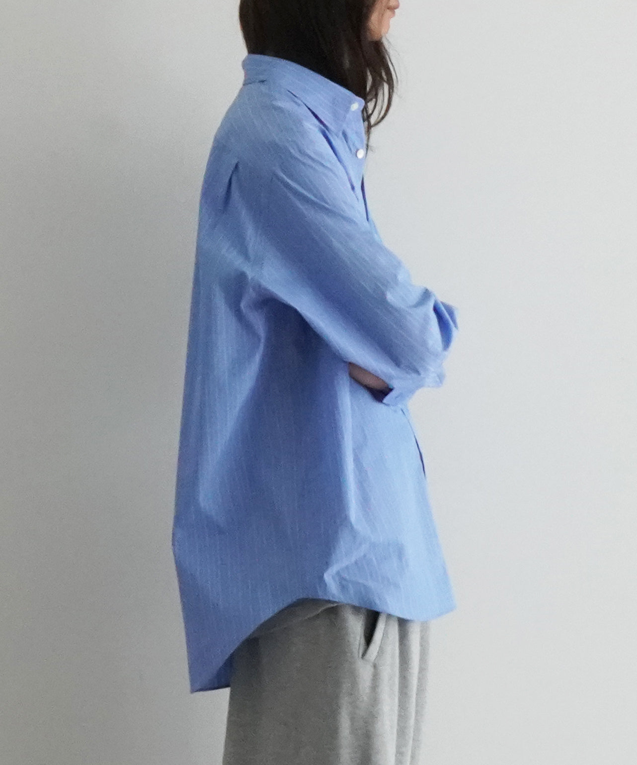 AURALEE Suvin high count cloth stripe shirt "BLUE STRIPE"