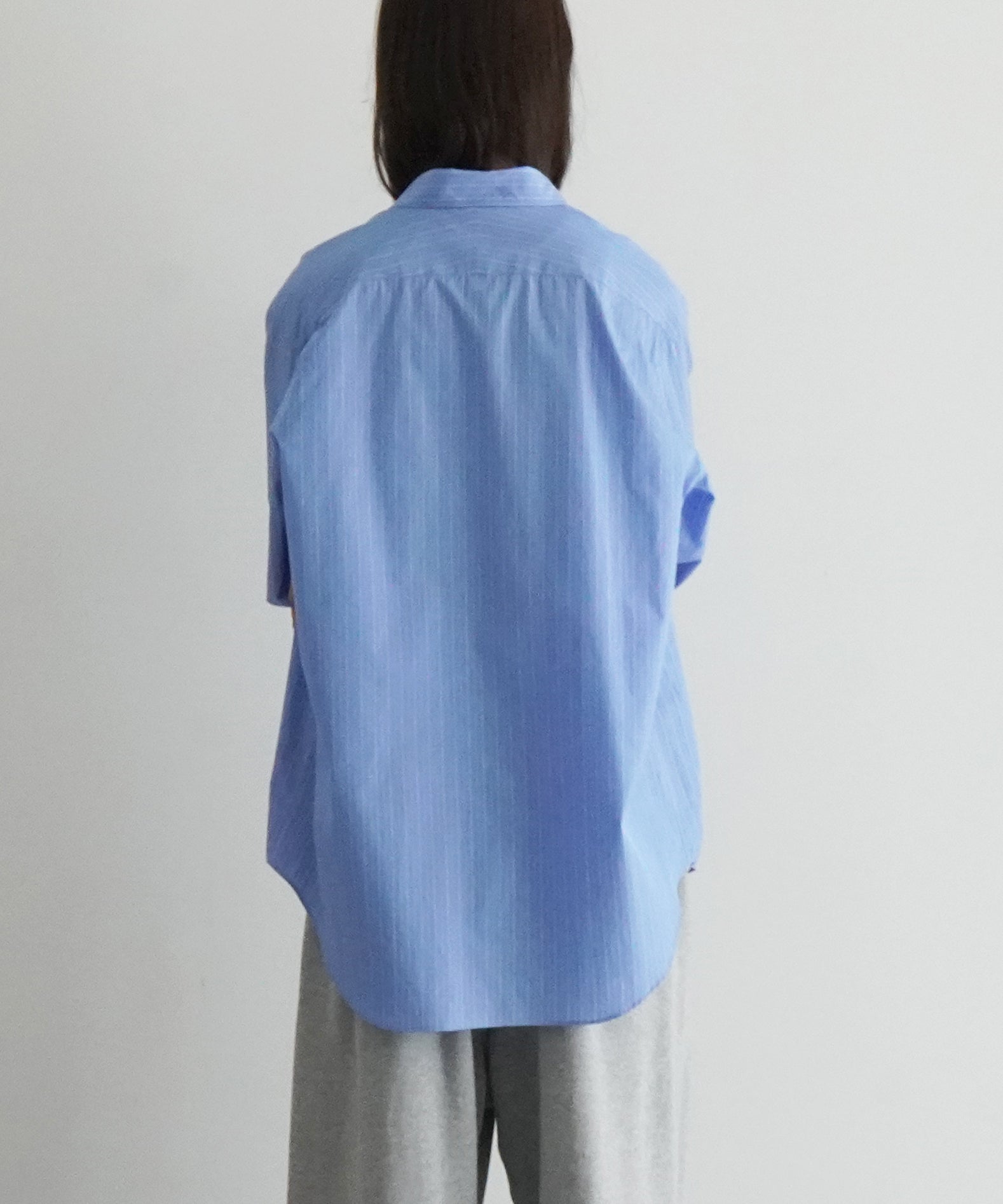 AURALEE Suvin high count cloth stripe shirt "BLUE STRIPE"