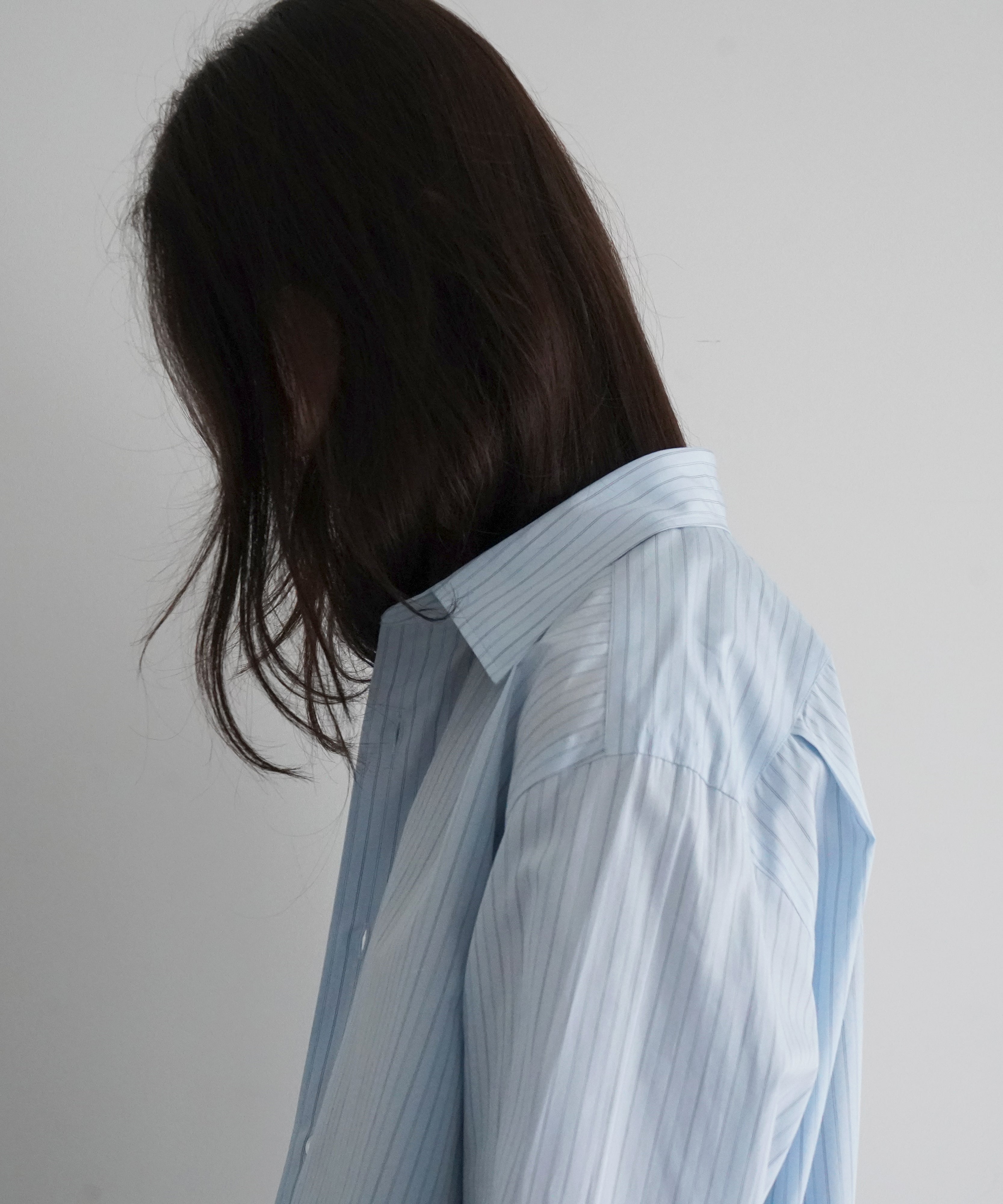 AURALEE Suvin high count cloth stripe shirt "BLUE STRIPE"