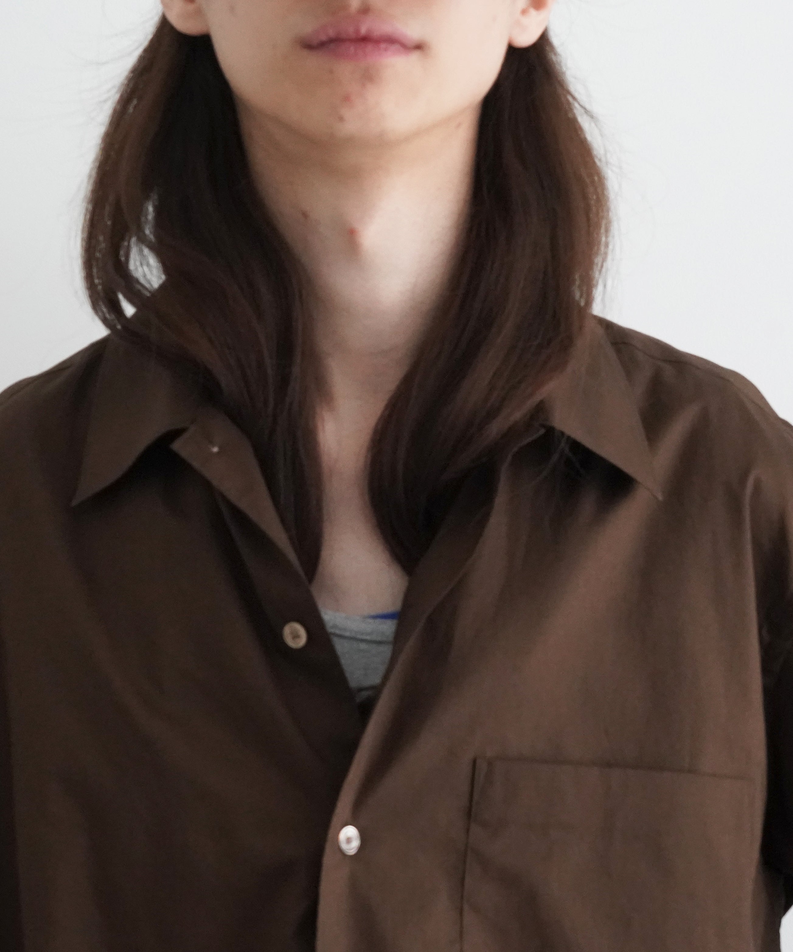 AURALEE Washed finx typewriter open collar half sleeved shirt "DARK BROWN"