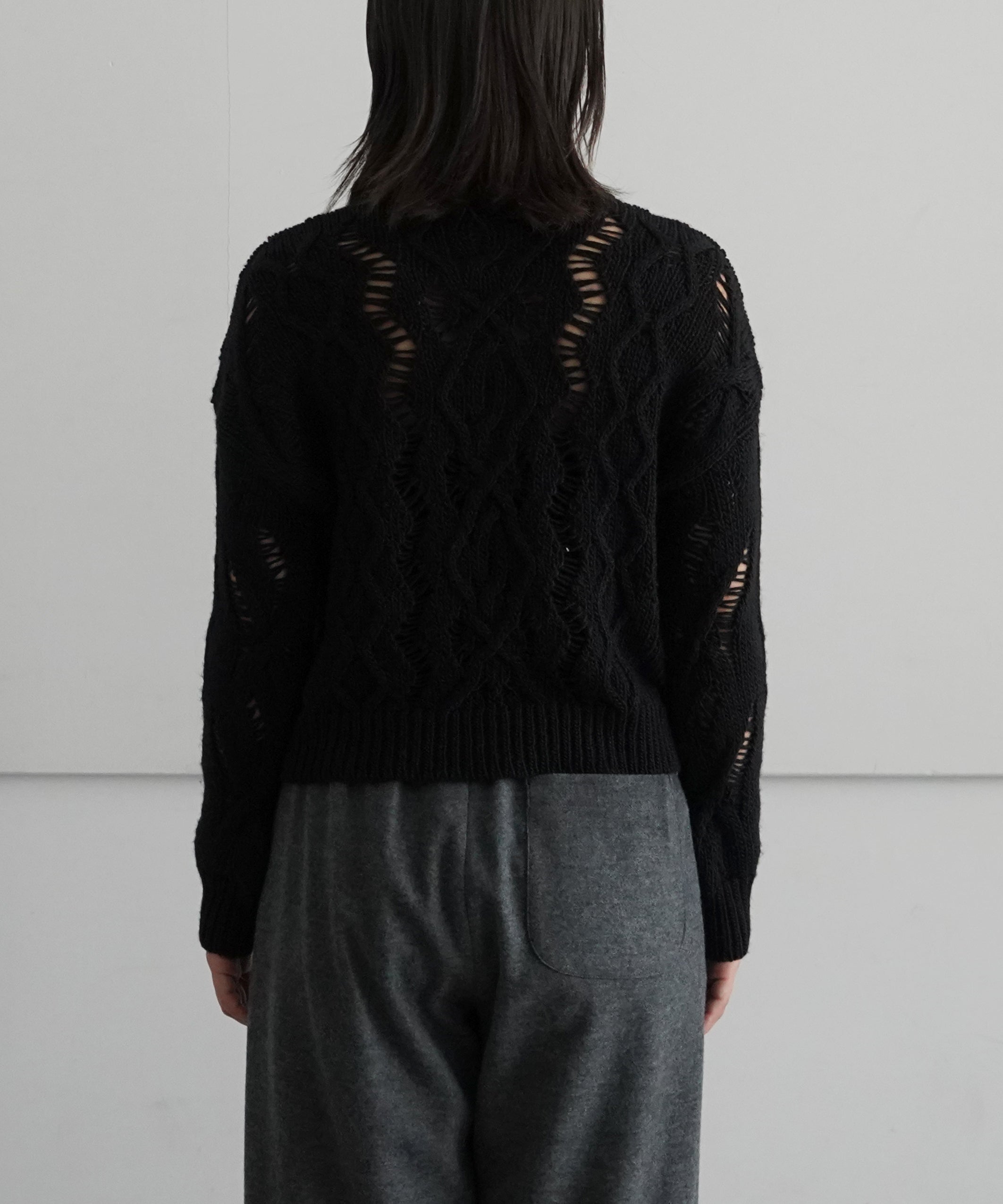 OUR LEGACY Cable sonar roundneck "BLACK FISHERMAN WOOL"