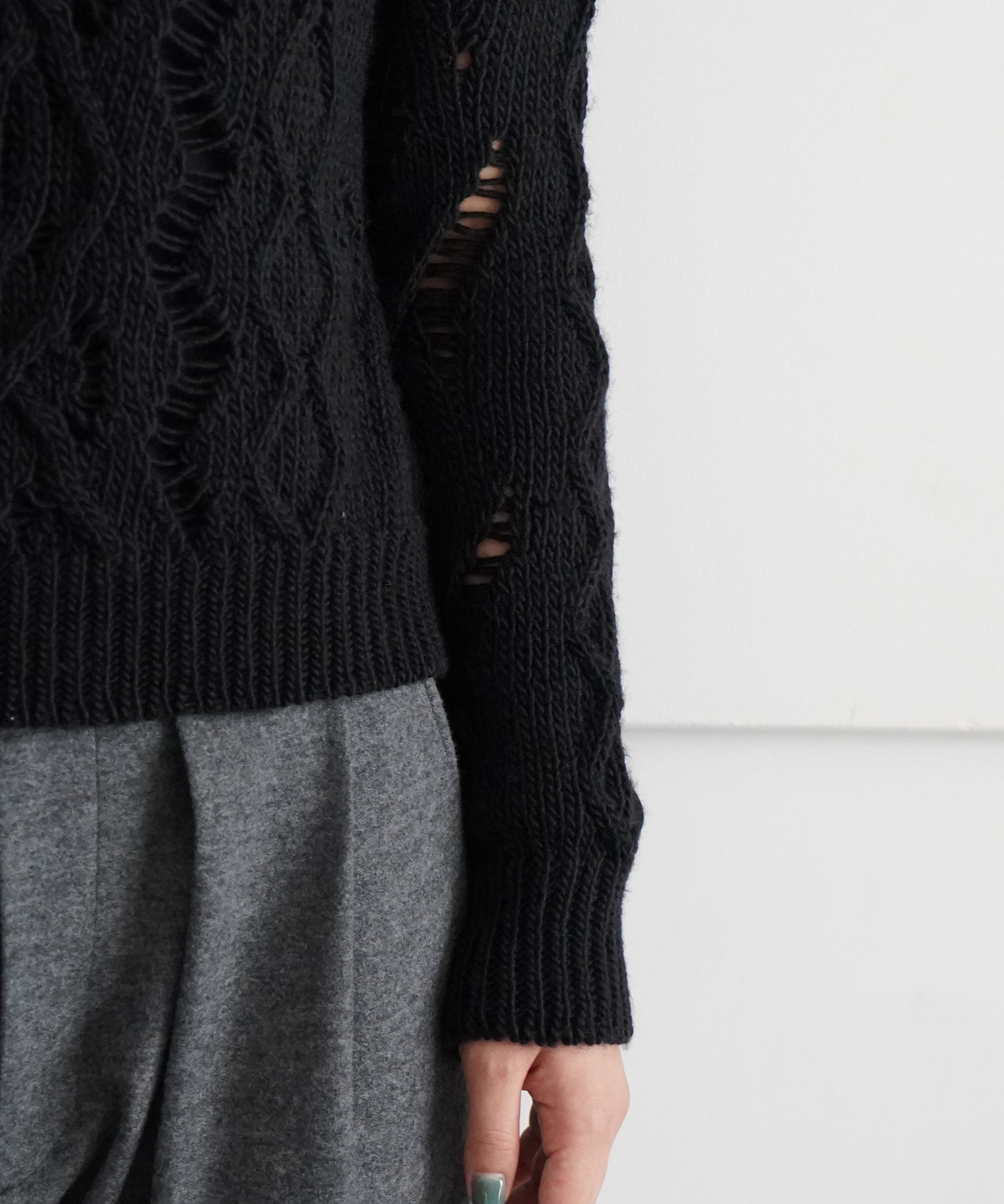 OUR LEGACY Cable sonar roundneck "BLACK FISHERMAN WOOL"