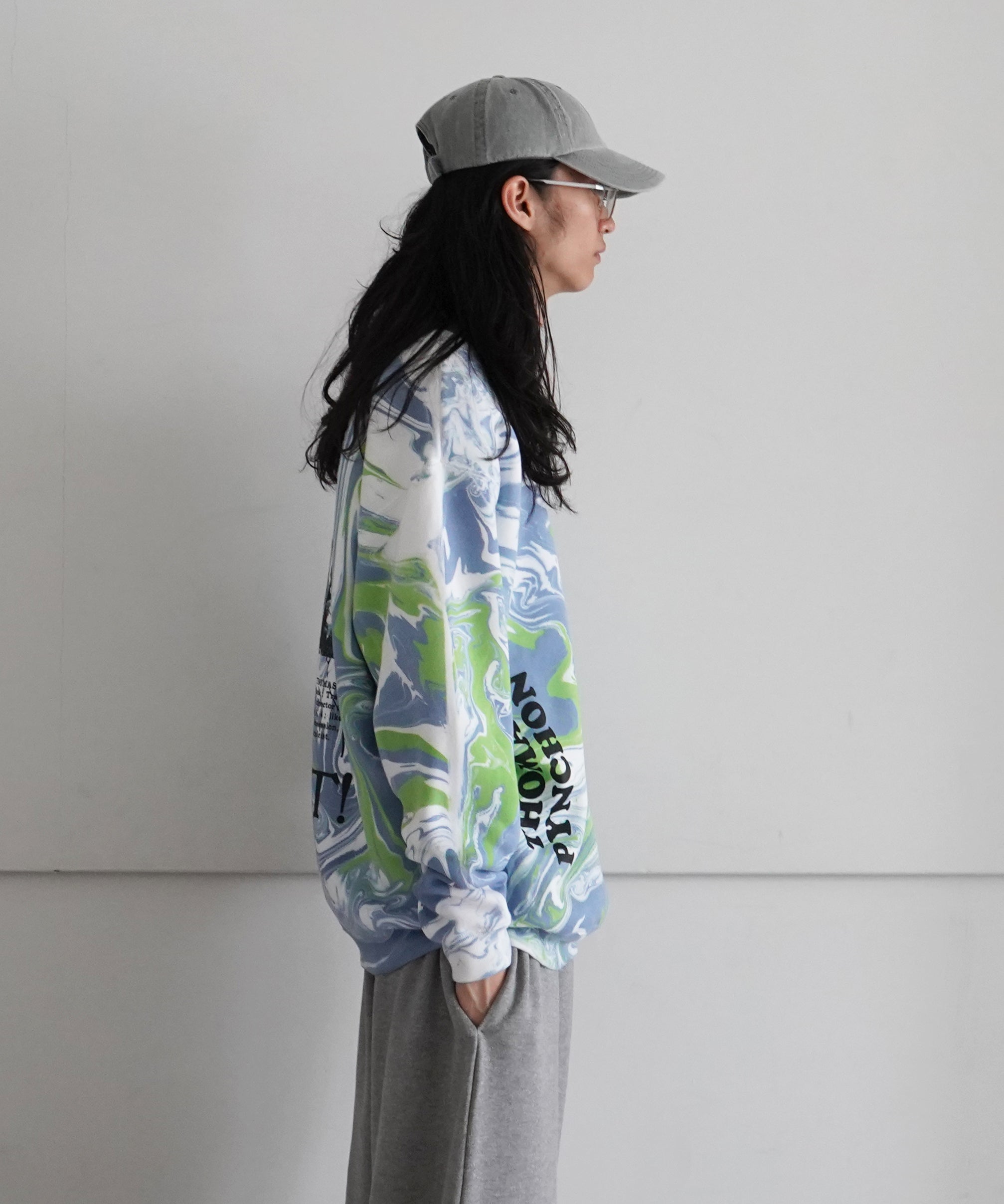 Black Weirdos Marbling-dye crewneck sweat "BLUE"