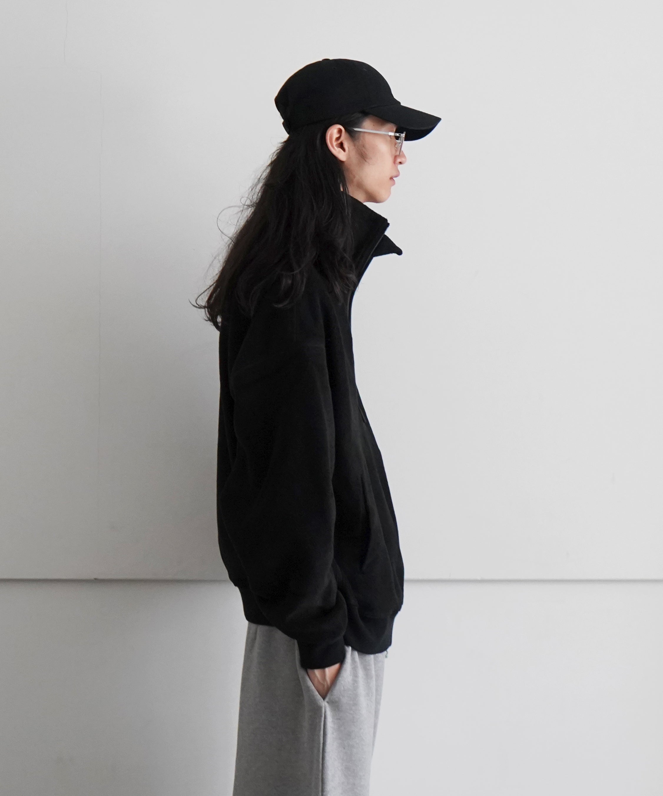 FAX COPY EXPRESS Fleece sweatshirt with stand collar "BLACK"